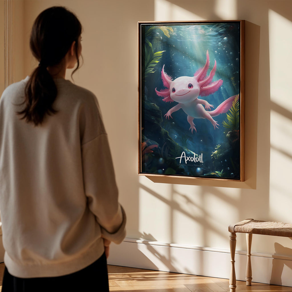 Axolotl Wall Art Print Cute Aquatic Animal Poster for Kids Room Nursery Office Decor Unique Gift Idea