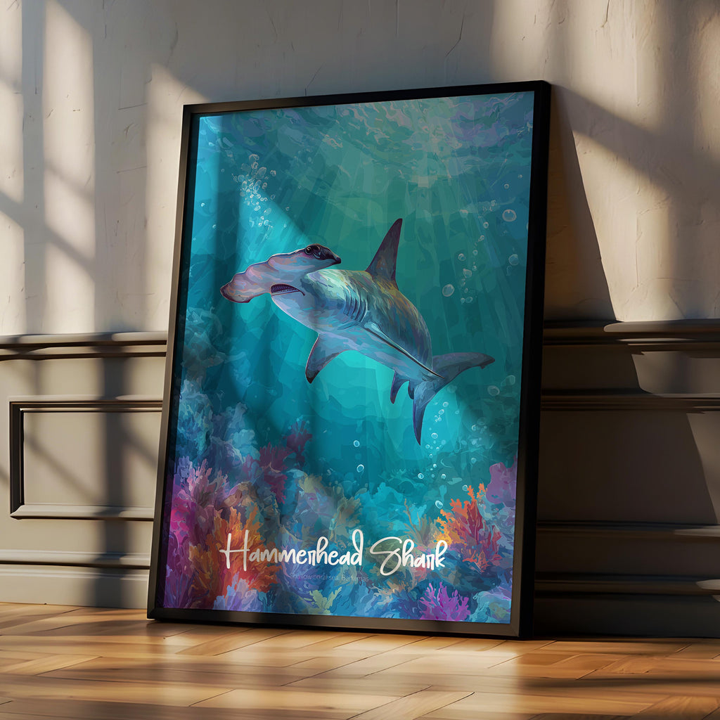 Hammerhead Shark Framed Poster: Kids Nursery Ocean Wall Art