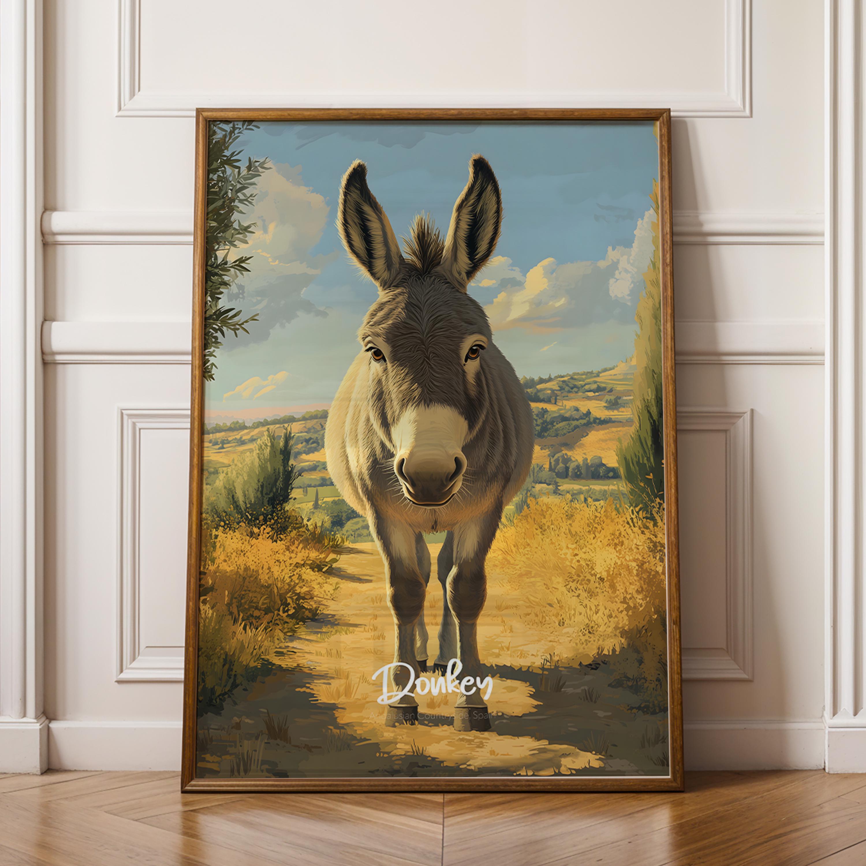 Rustic Donkey Framed Poster: Farm Animal Wall Art