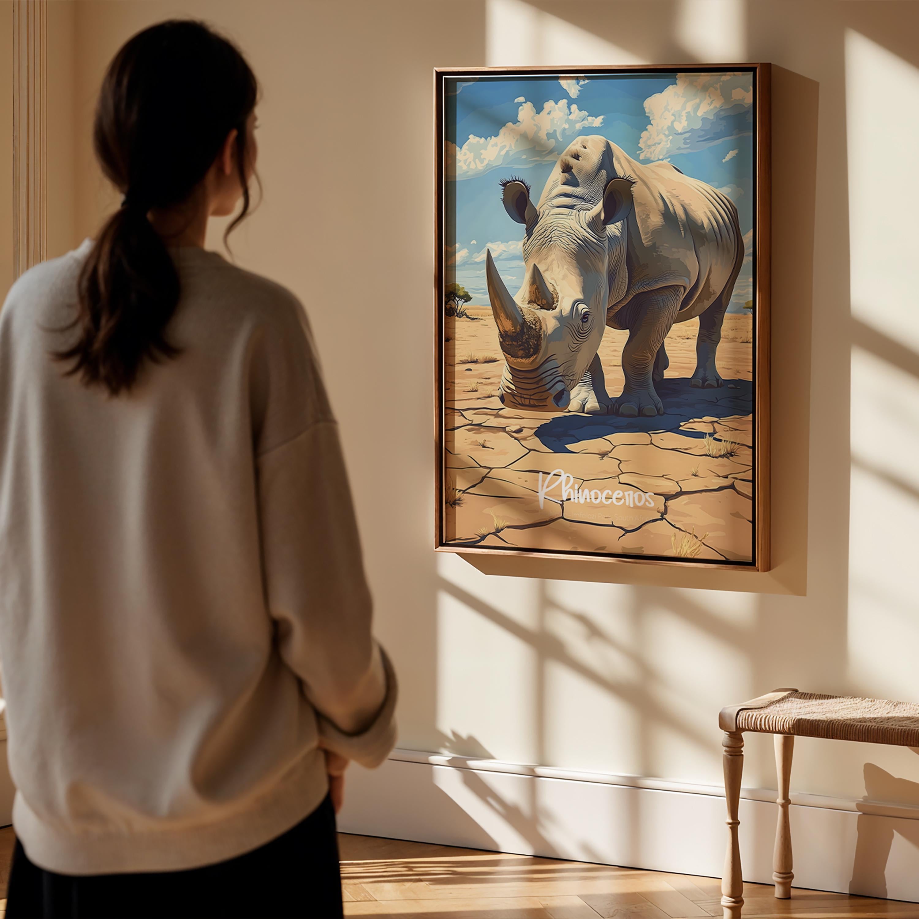 Rhinoceros Print: African Wildlife Illustration, Nature-Inspired Wall Art
