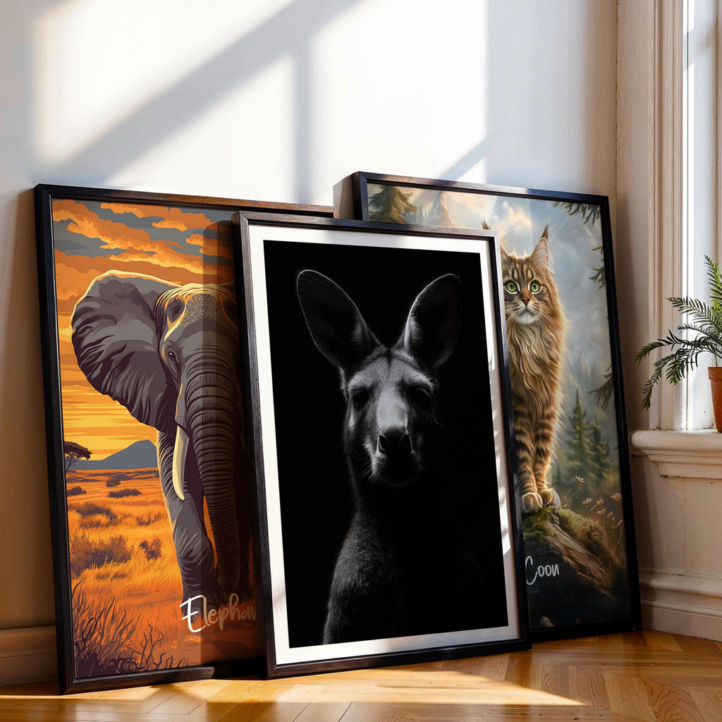 Black and White Kangaroo Print: Australian Animal Wall Art