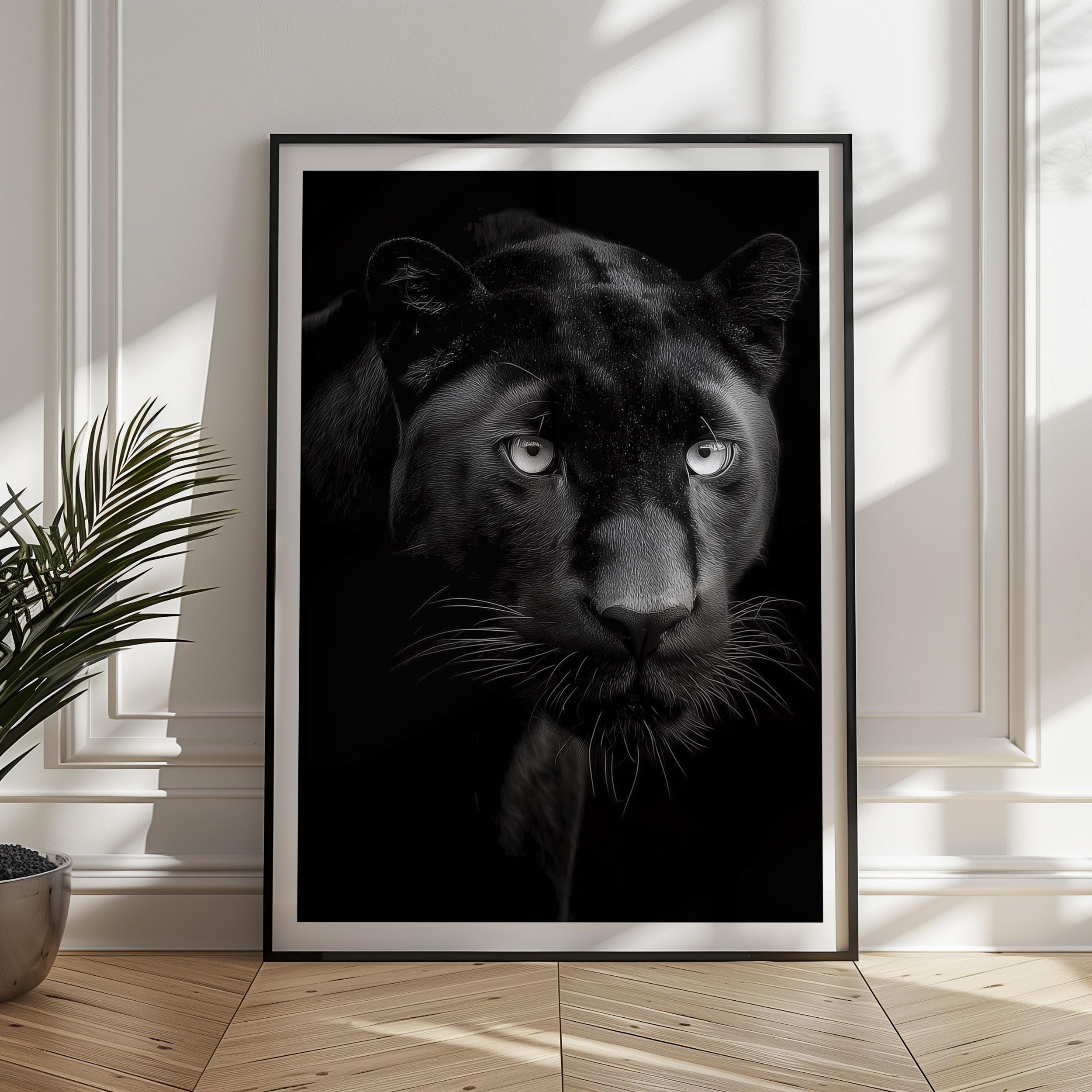 Black Panther Wall Art Print: Monochrome Wildlife Decor