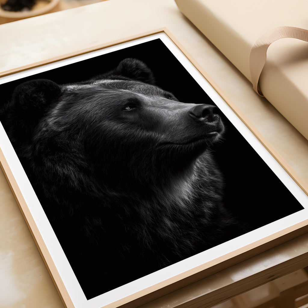 Monochrome Bear Print: Majestic Wildlife Wall Art