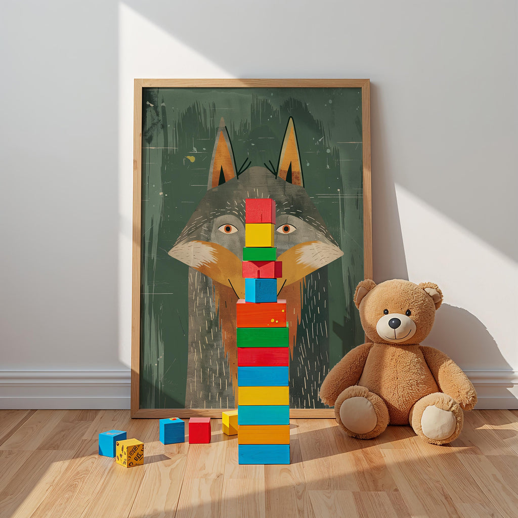 Wolf Nursery Wall Art – Woodland Animal Print for Kids