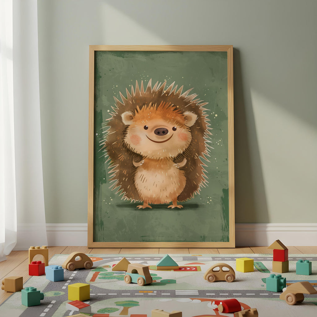 Hedgehog Nursery Wall Art – Woodland Animal Print for Kids