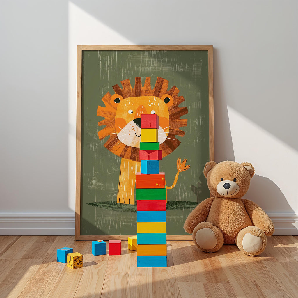 Lion Nursery Wall Art – Safari Animal Print for Kids