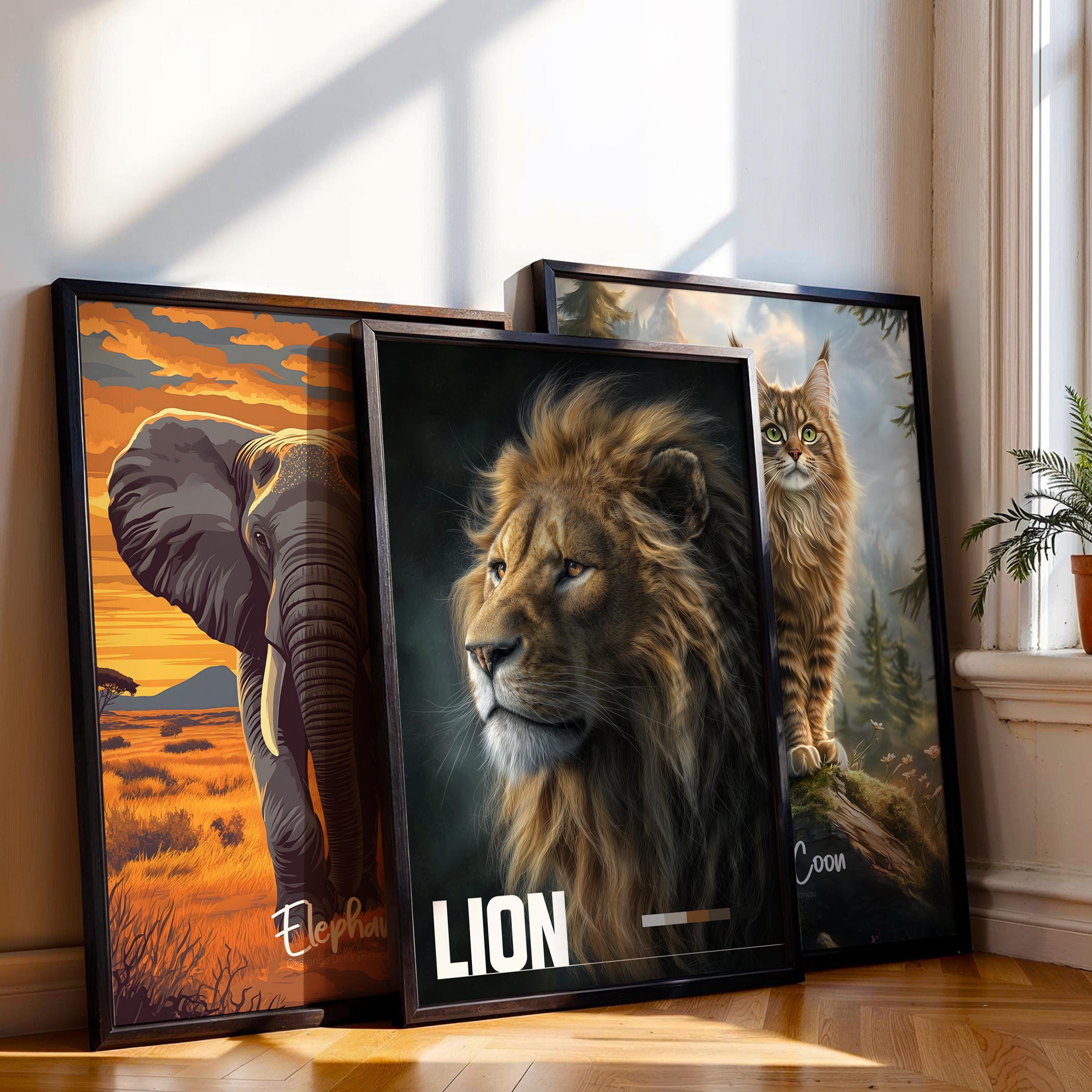 Lion Framed Poster: Majestic Wildlife Wall Art for Nursery or Kids Room