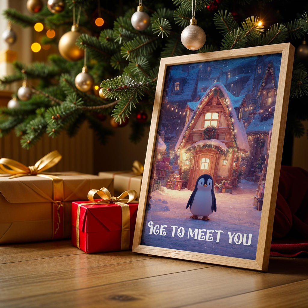 Cute Penguin Christmas Poster – Winter Wonderland Wall Art for Kids Room or Nursery