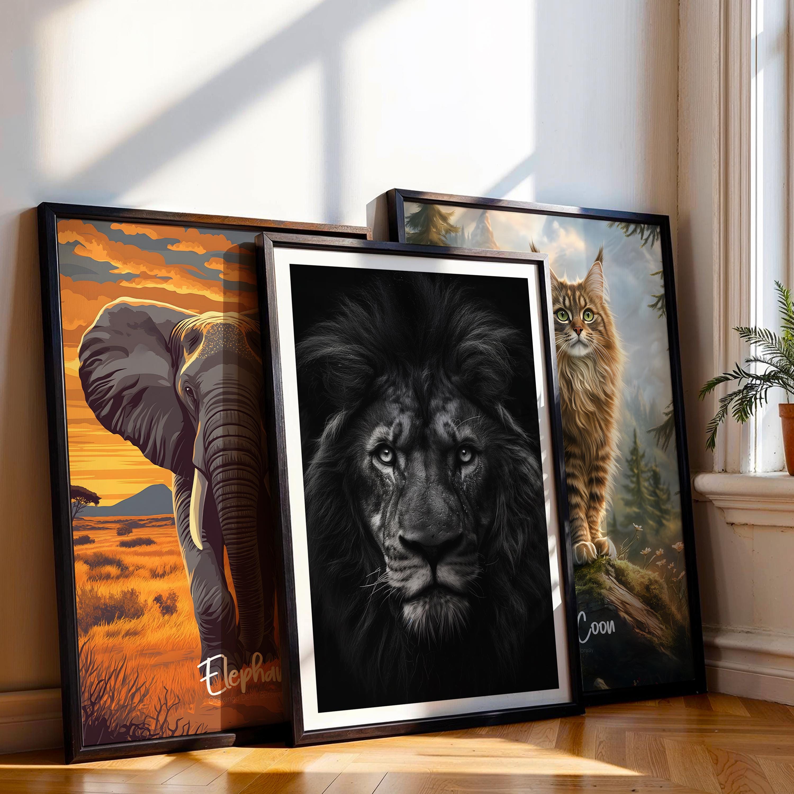 Majestic Lion Art Print: Black and White Wildlife Poster
