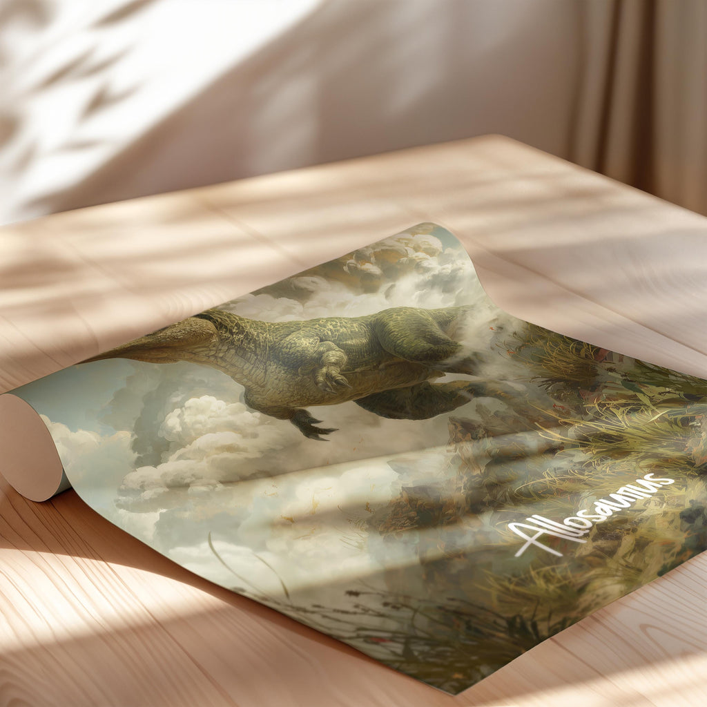 Allosaurus Framed Poster: Jurassic Dinosaur Decor for Kids Room