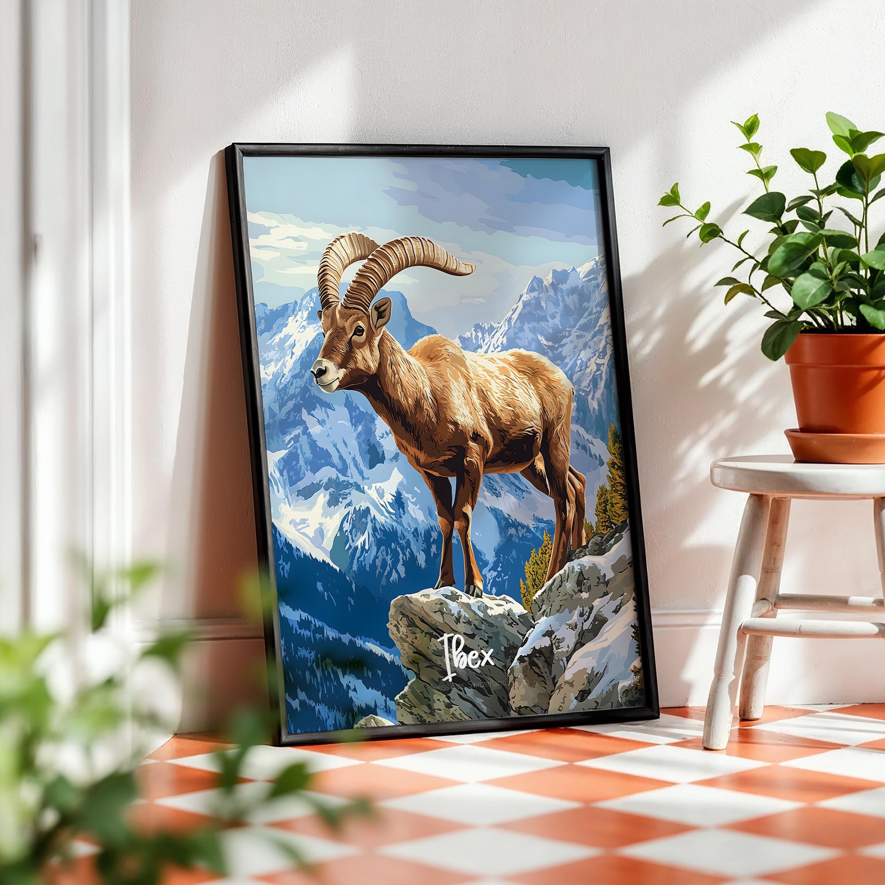 Ibex Mountain Animal Print: Rustic Cabin Wildlife Art