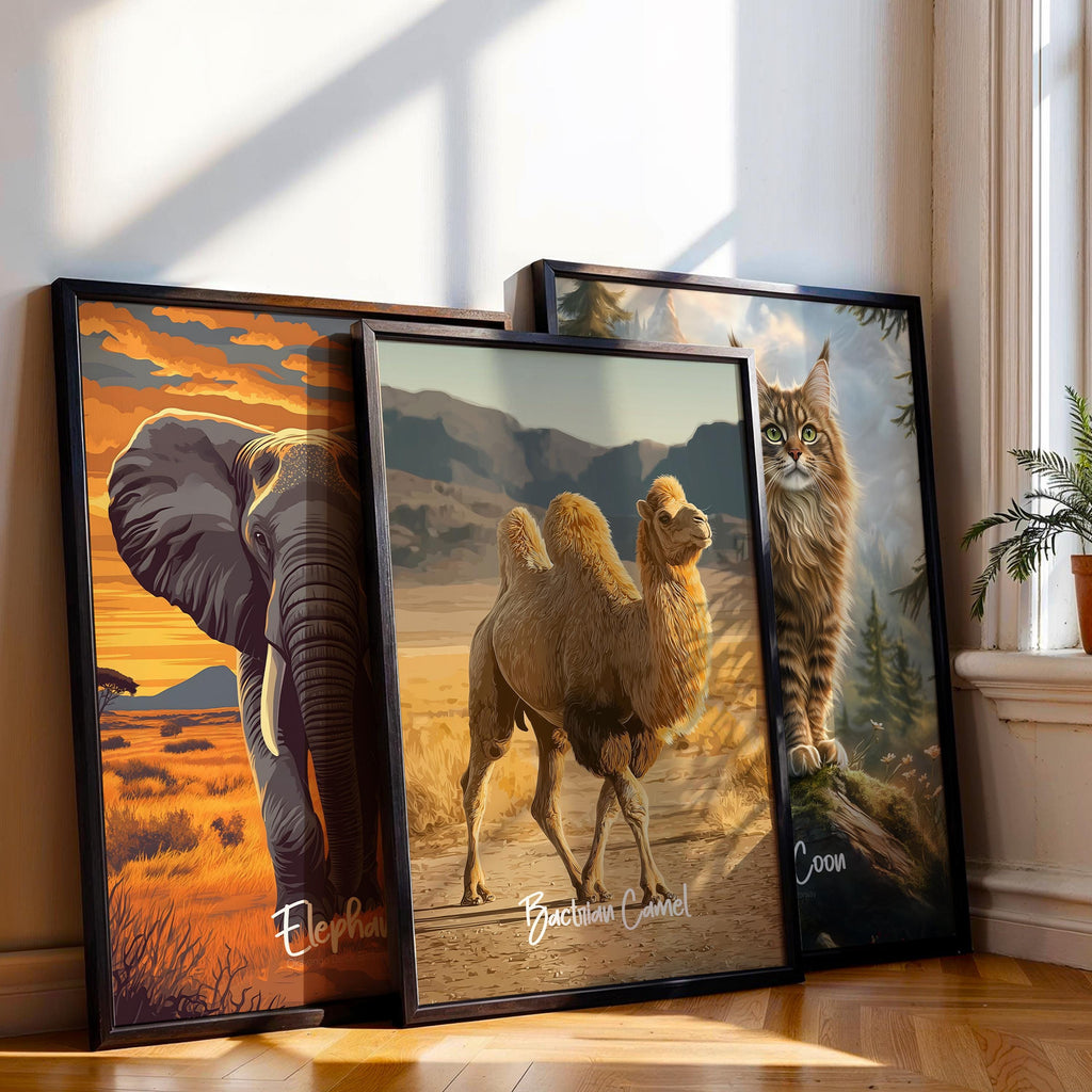 Bactrian Camel Framed Poster: Desert Animal Kids Room Decor
