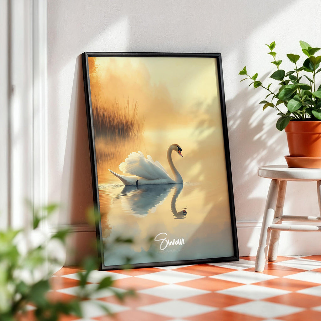 Swan Lake Art Print: Minimalist Bird Illustration, Nature Decor