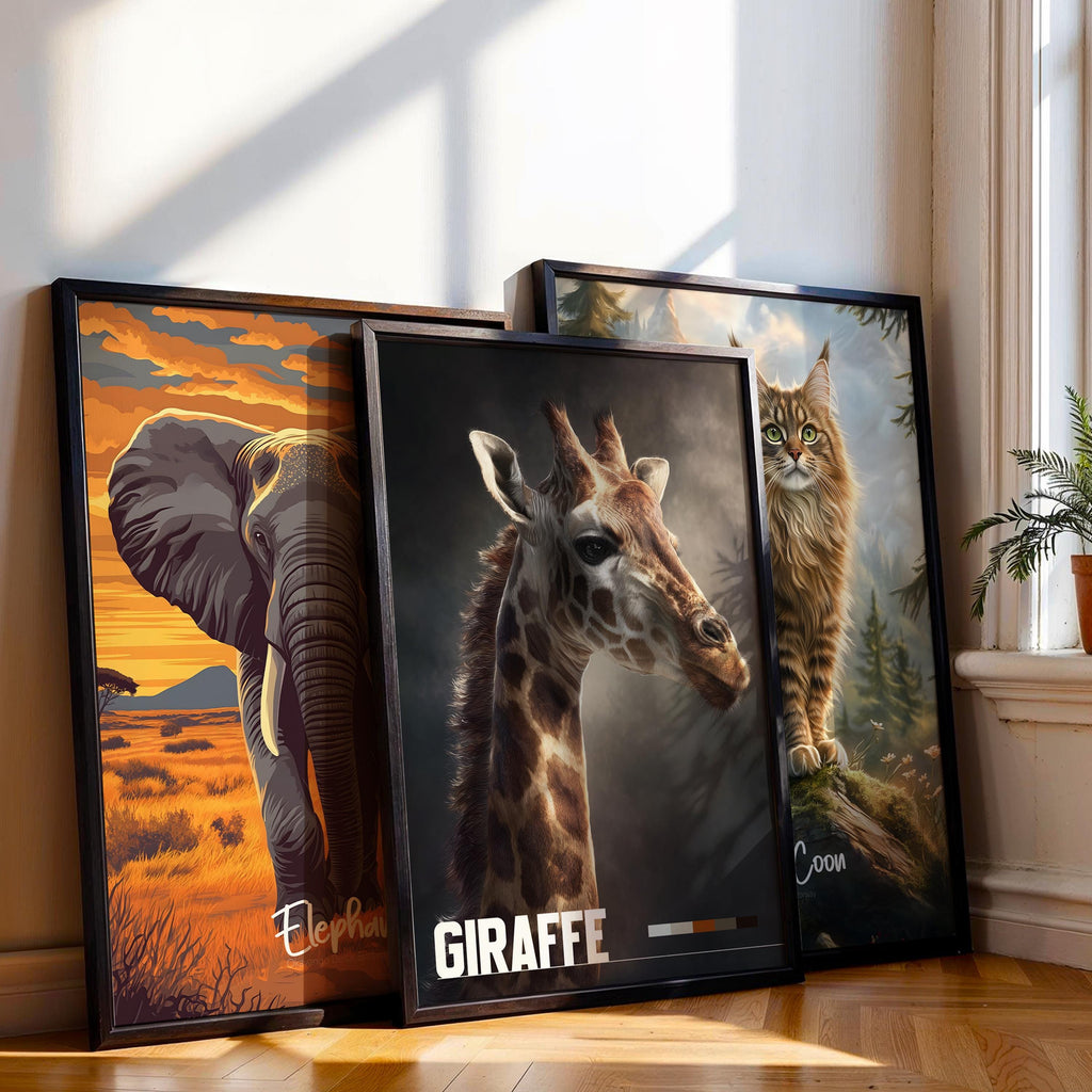 Giraffe Framed Poster: Safari Wildlife Wall Art for Nursery or Kids Room