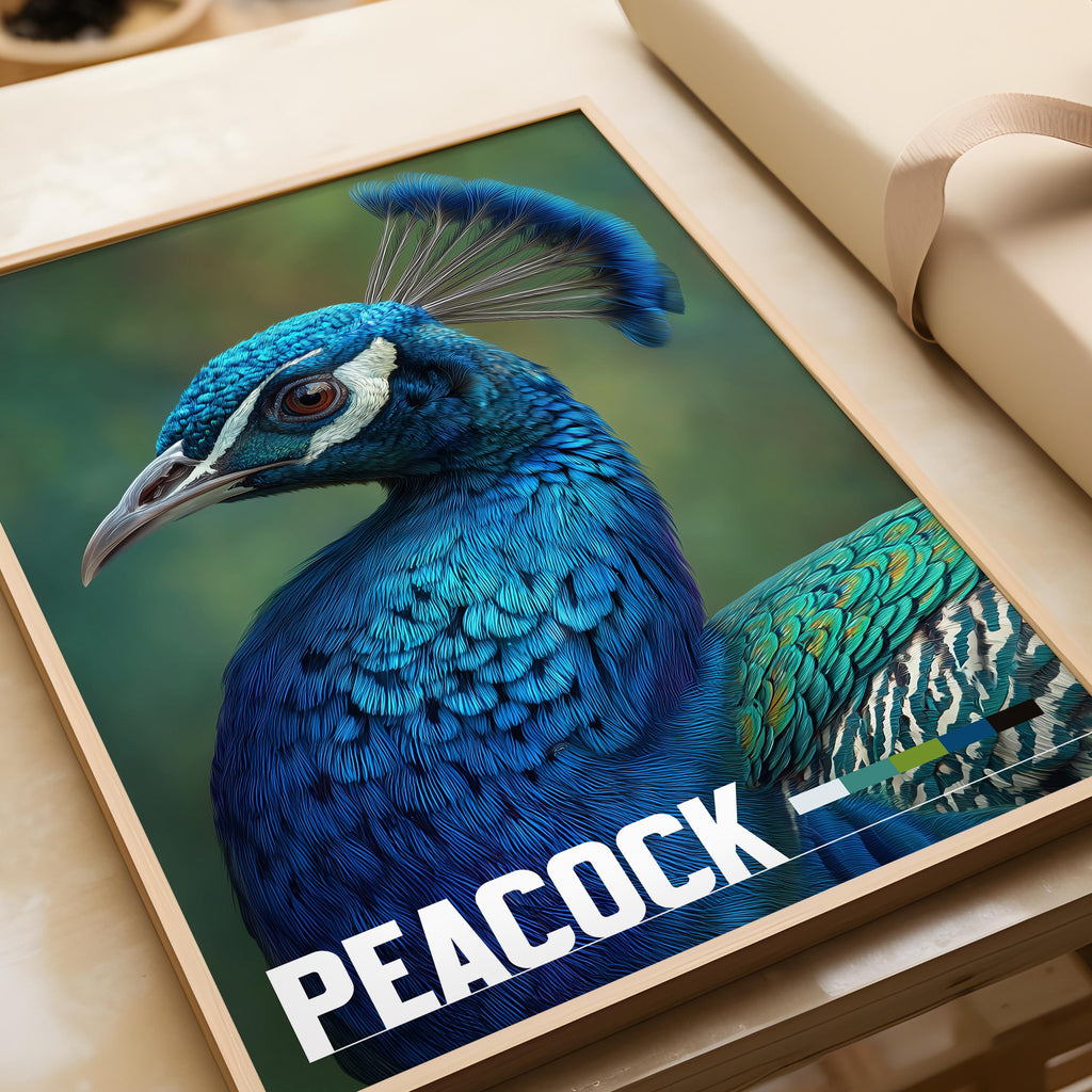 Peacock Framed Poster: Colourful Bird Wall Art for Nursery or Kids Room