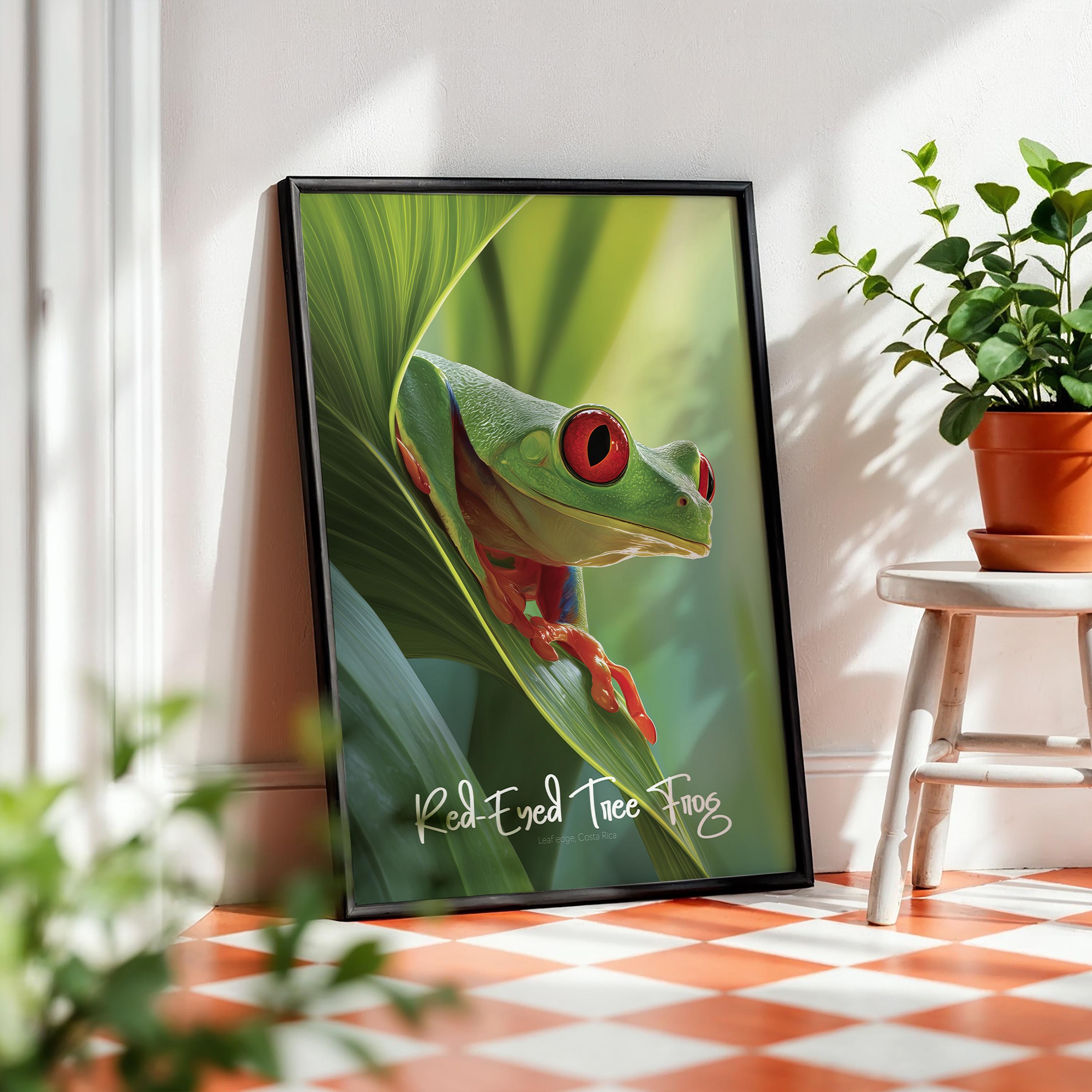 Red-Eyed Tree Frog Framed Poster: Tropical Kids Nursery Wall Art