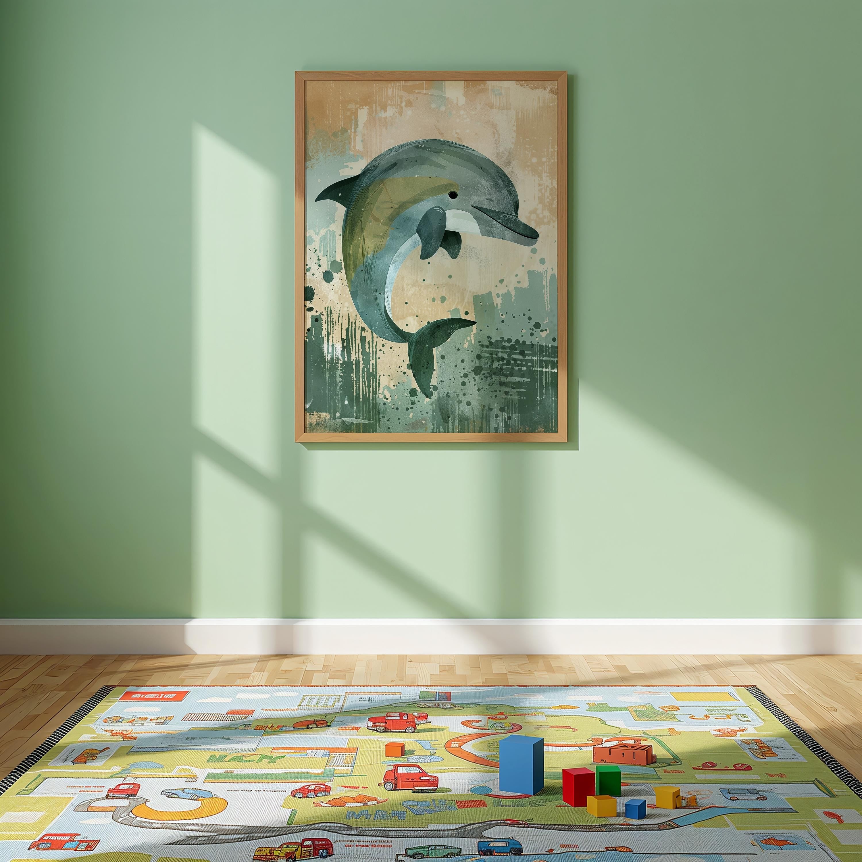 Dolphin Nursery Wall Art – Ocean Animal Print for Kids