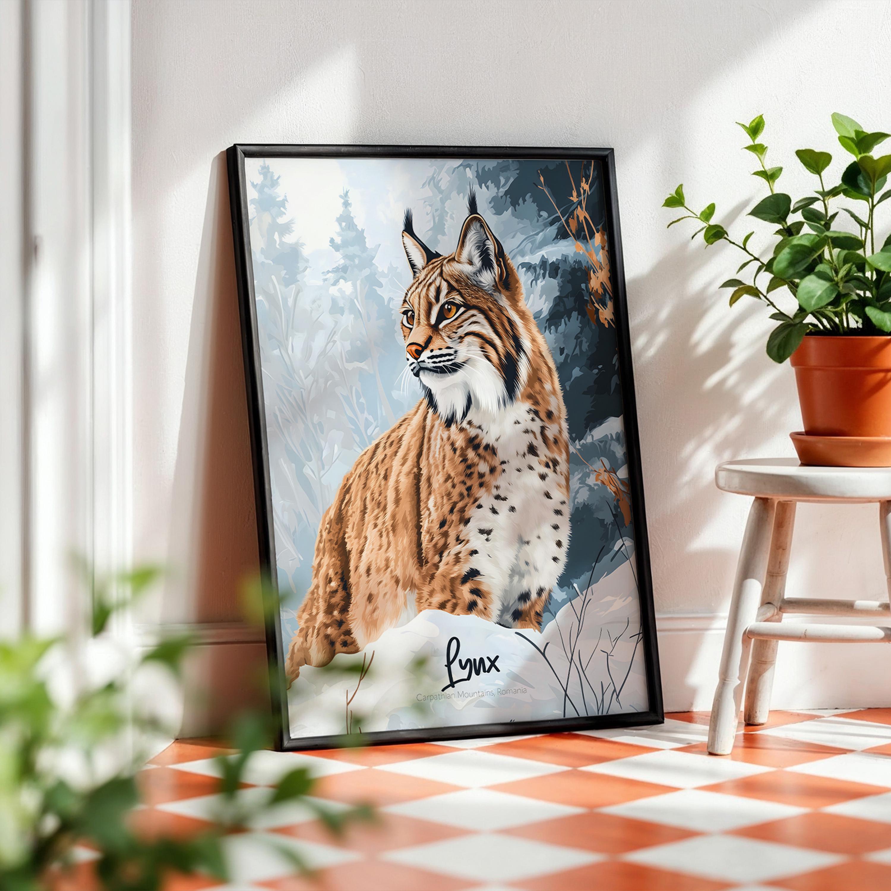 Lynx Wall Art Print: Wild Cat Illustration, Forest Nature Decor