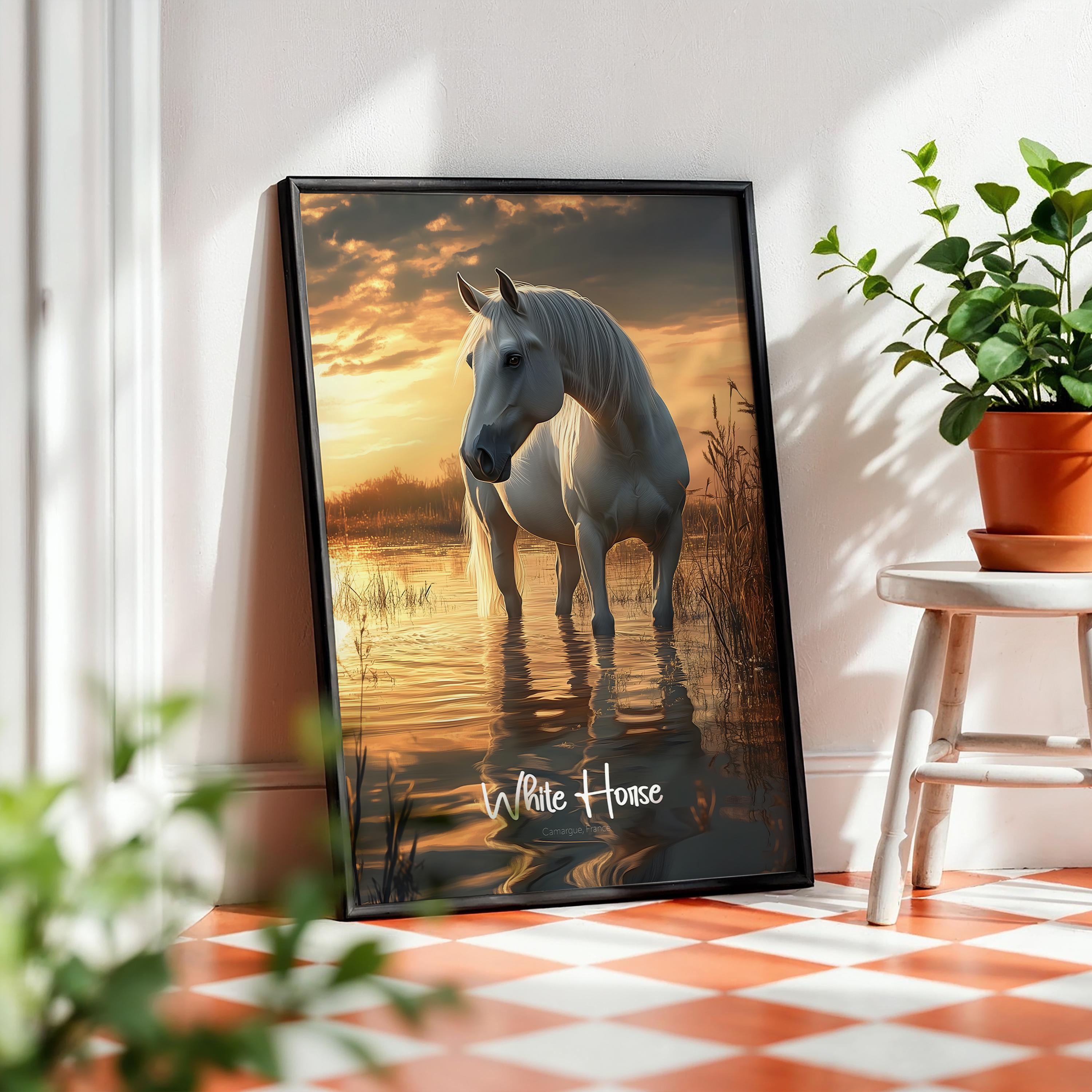 White Horse Print: Minimalist Animal Art, Elegant Home Decor
