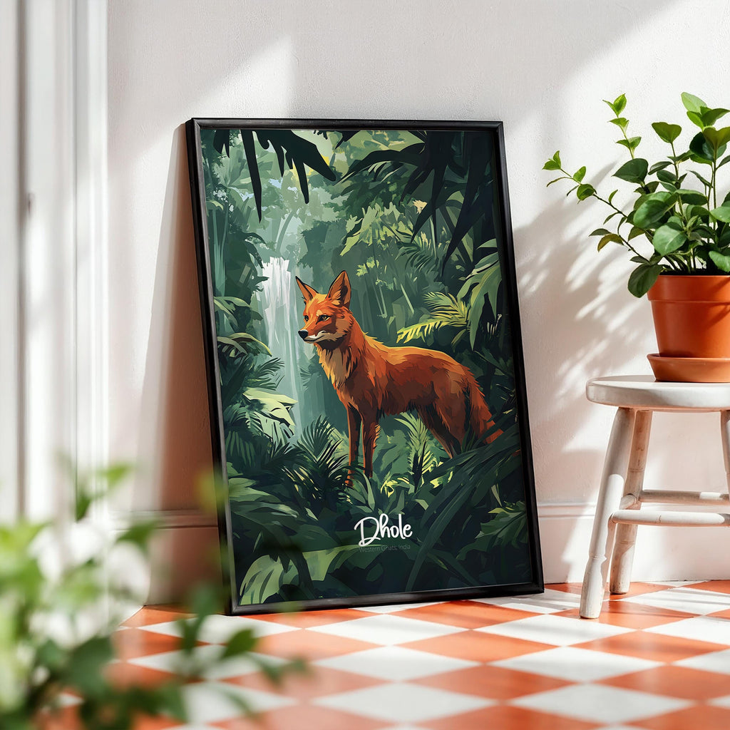 Dhole Wildlife Art Print: Exotic Wild Dog Illustration