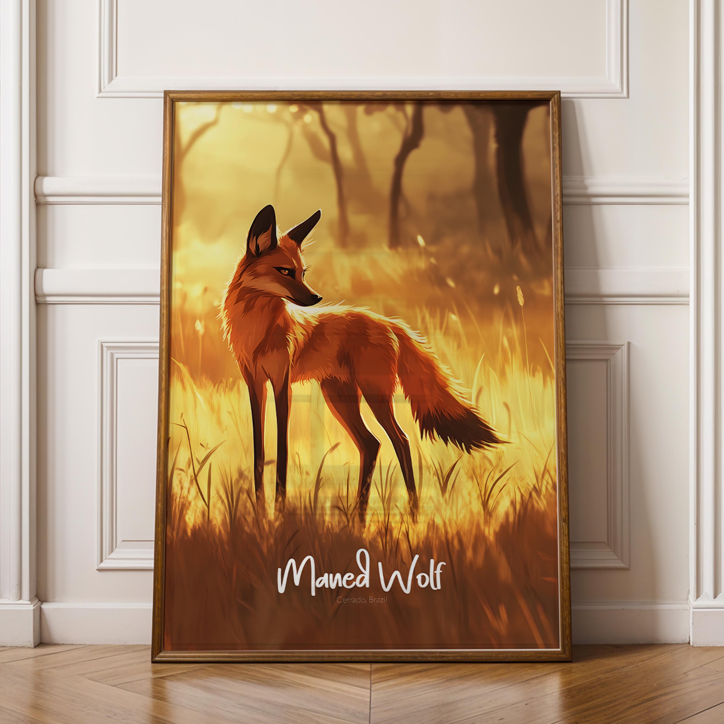 Maned Wolf Wildlife Poster: Nature Art Print for Home & Office