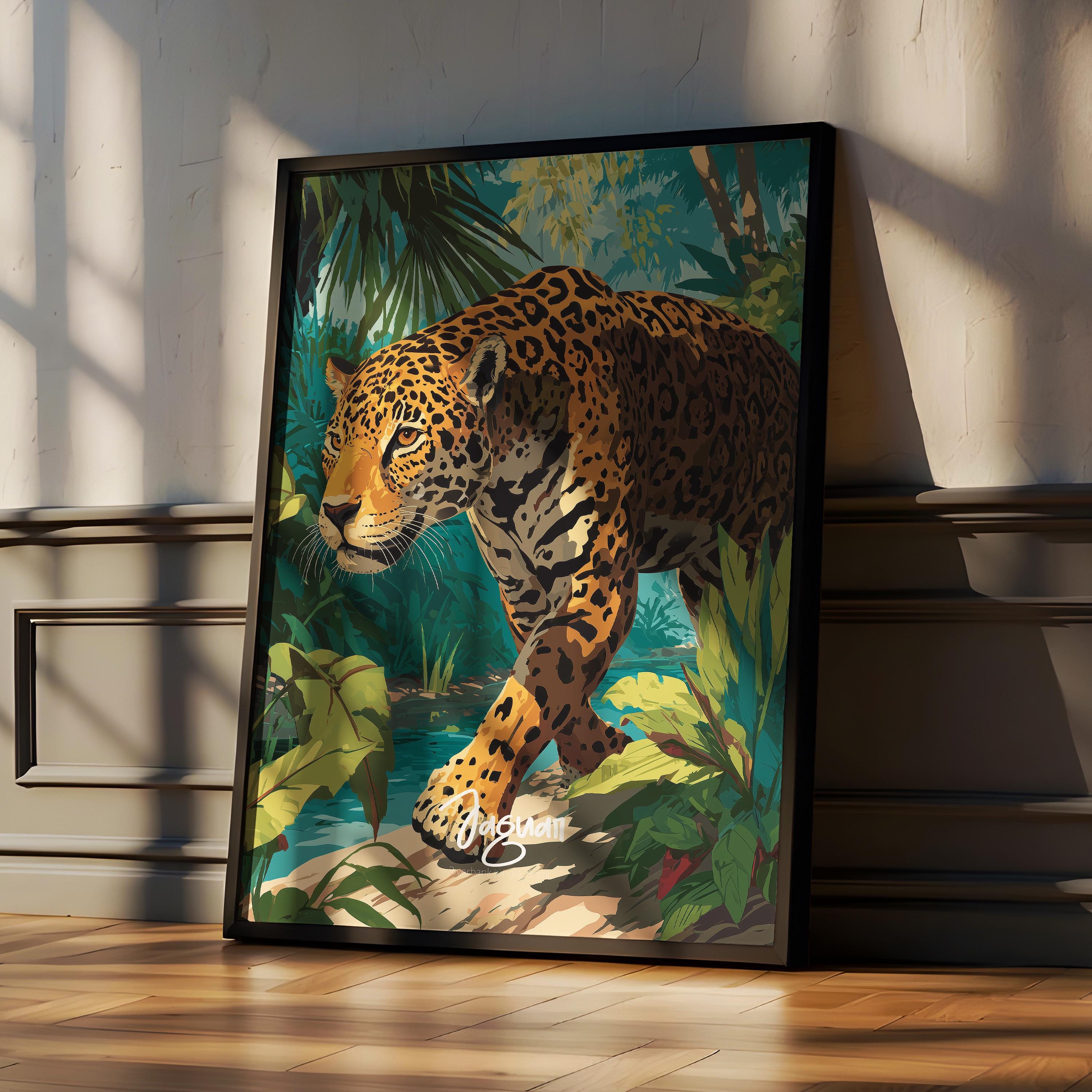 Jaguar Framed Poster: Jungle Cat Wall Art for Kids Nursery