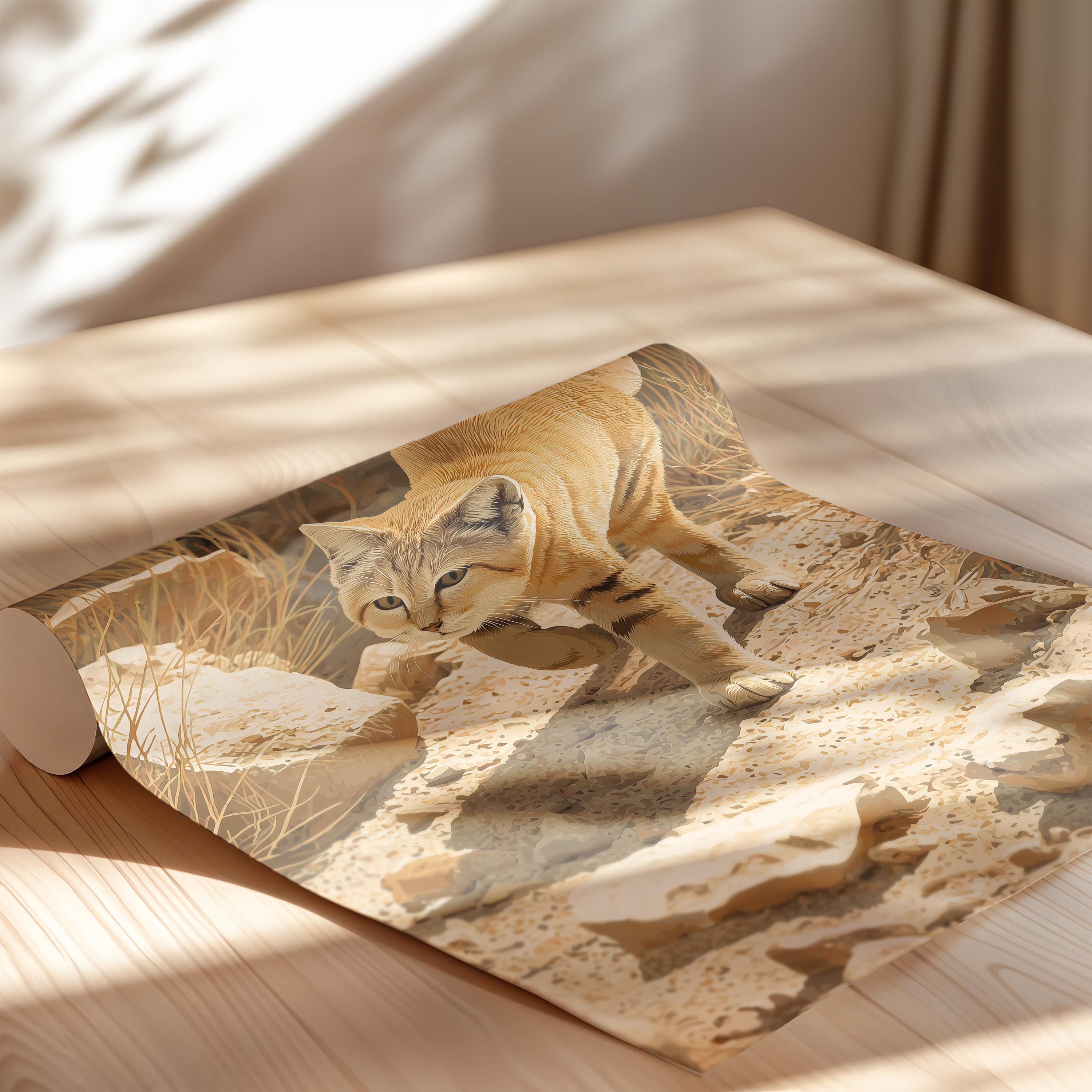 Sand Cat Art Print: Desert Feline Illustration, Wildlife Decor