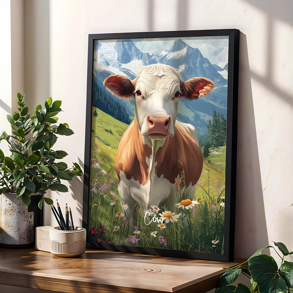 Vintage Cow Print: Rustic Farmhouse Kitchen Wall Art, Framed
