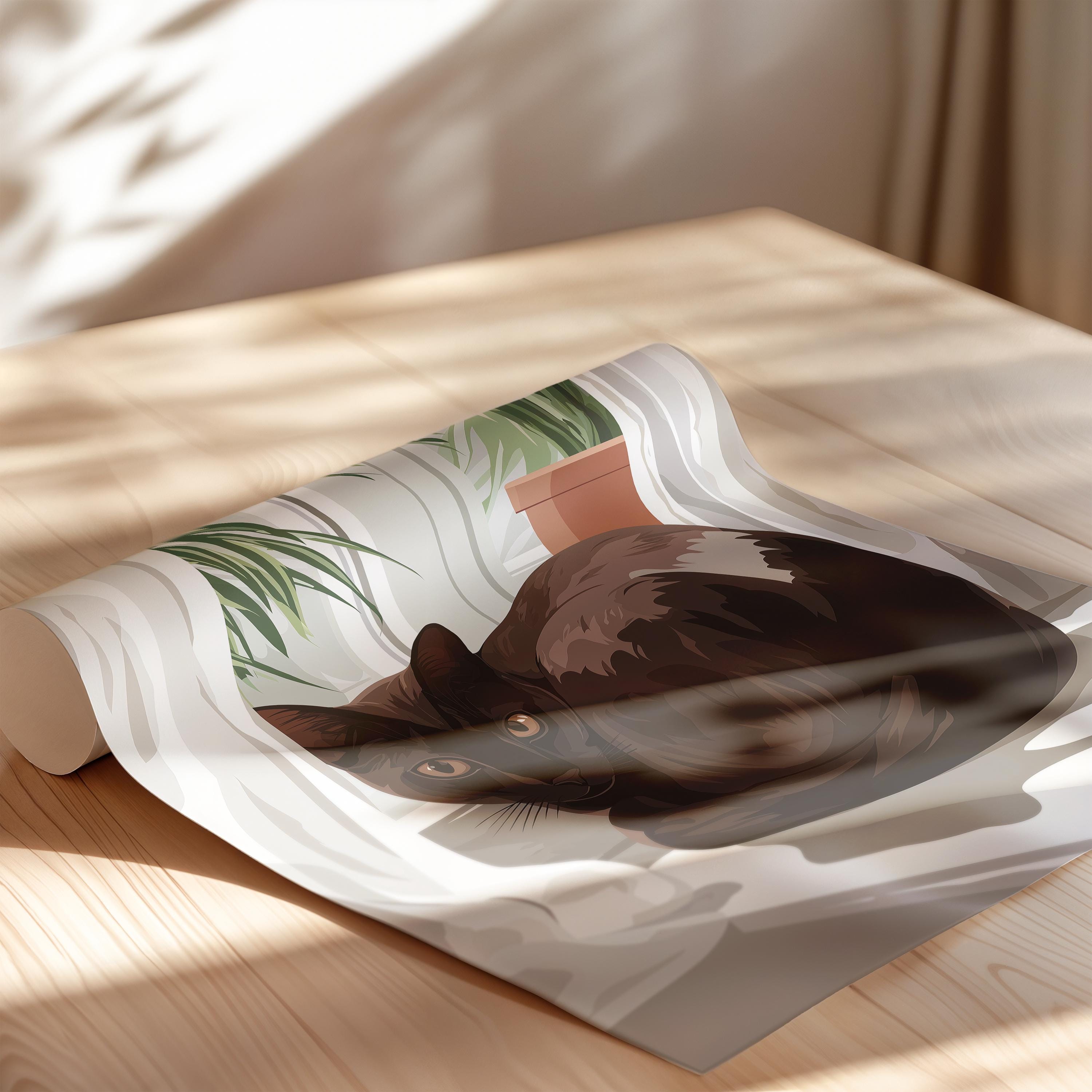 Havana Brown Cat Art Print: Elegant Chocolate Cat Lover Gift