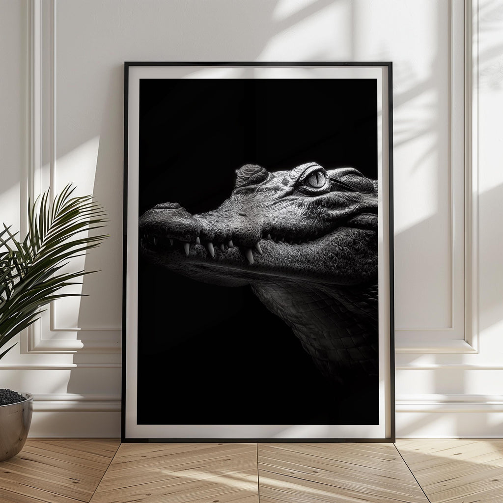 Monochrome Crocodile Print: Powerful Black and White Wildlife Wall Art