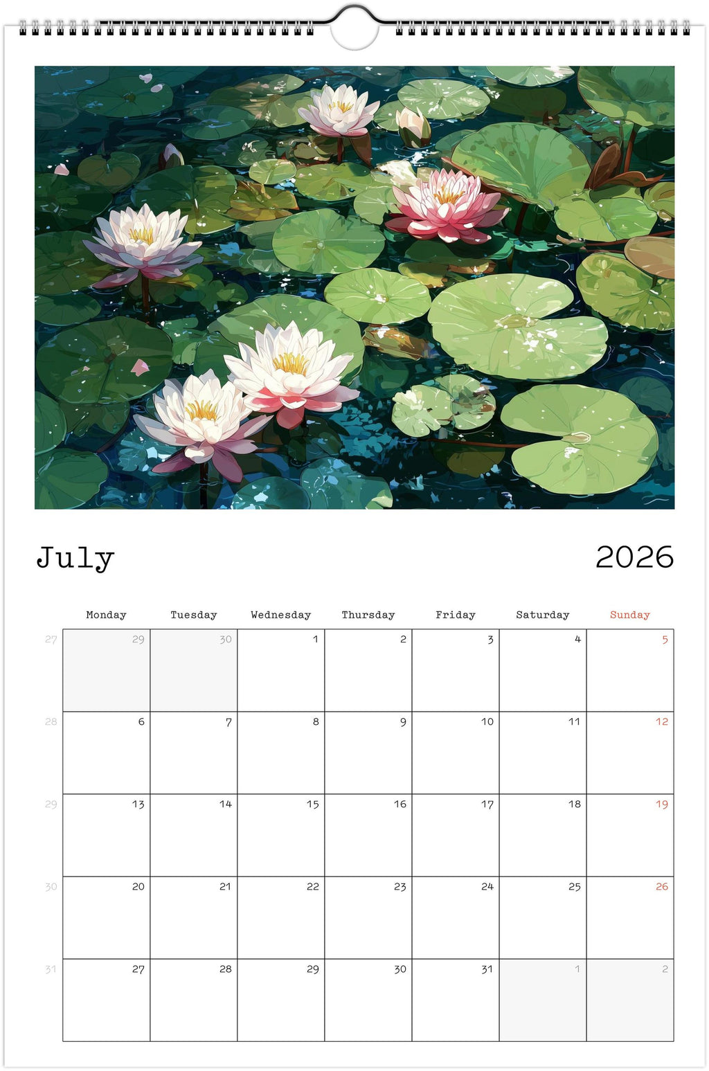 2026 Floral Wall Calendar A3: Botanical Art Print, Nature Home Decor