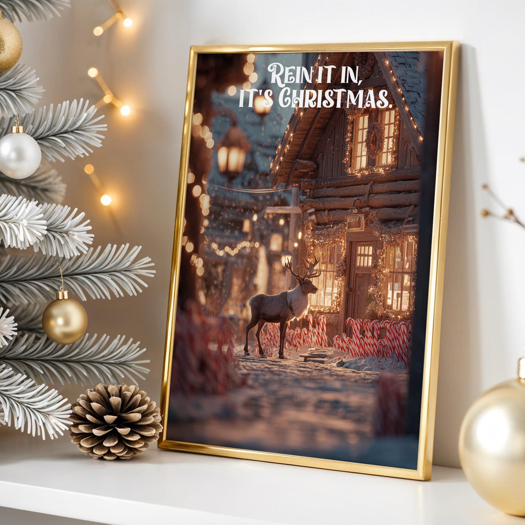 Christmas Reindeer Poster – Funny Holiday Cabin Art