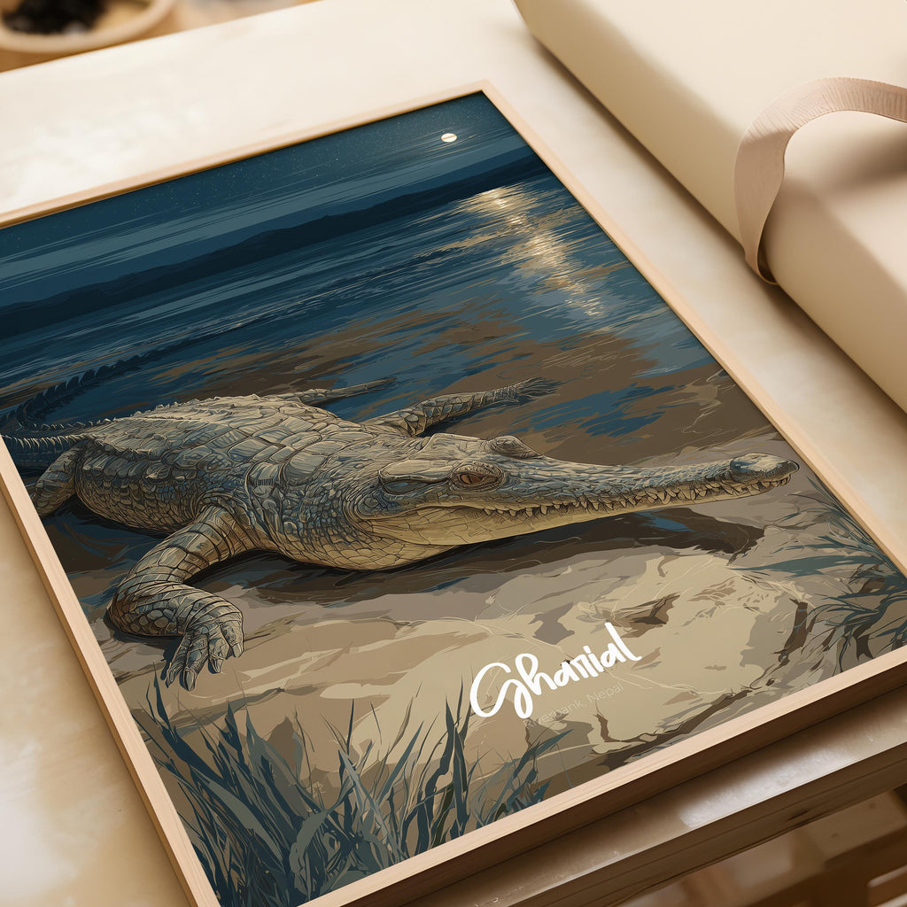 Gharial Framed Poster: Rare Reptile Wall Art for Kids Nursery