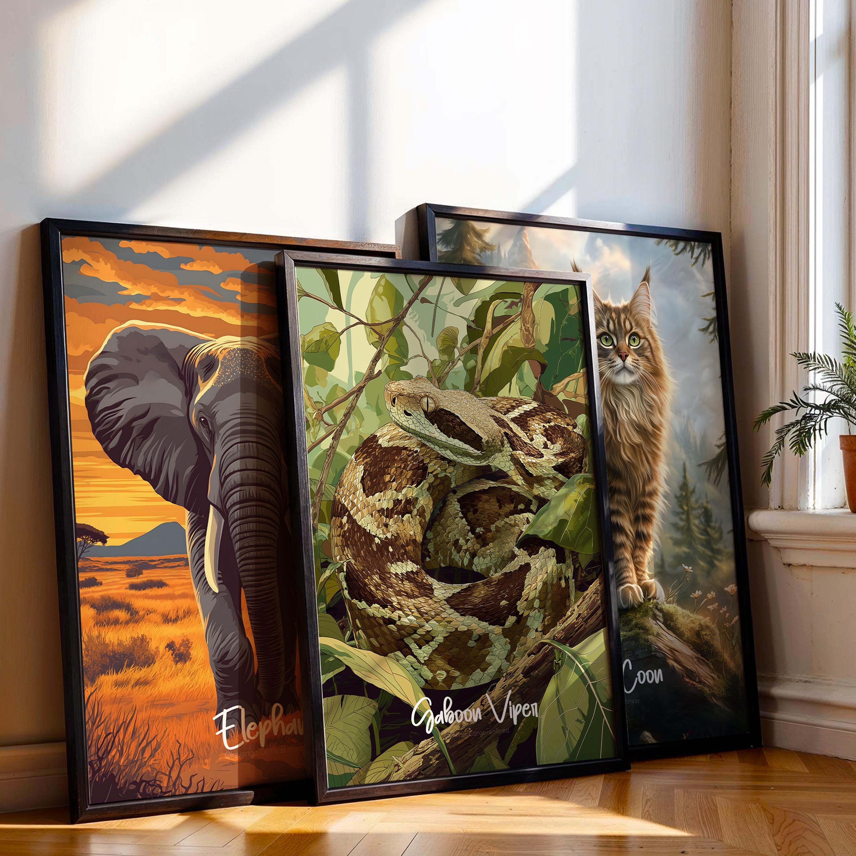 Gaboon Viper Framed Poster: Jungle Nursery Reptile Wall Art