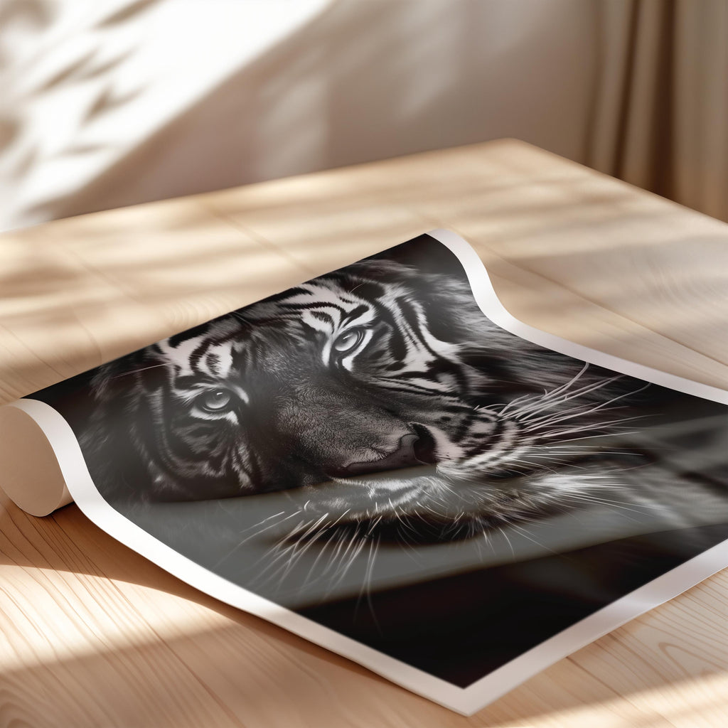 Monochrome Tiger Wall Art Print: Powerful Wildlife Decor
