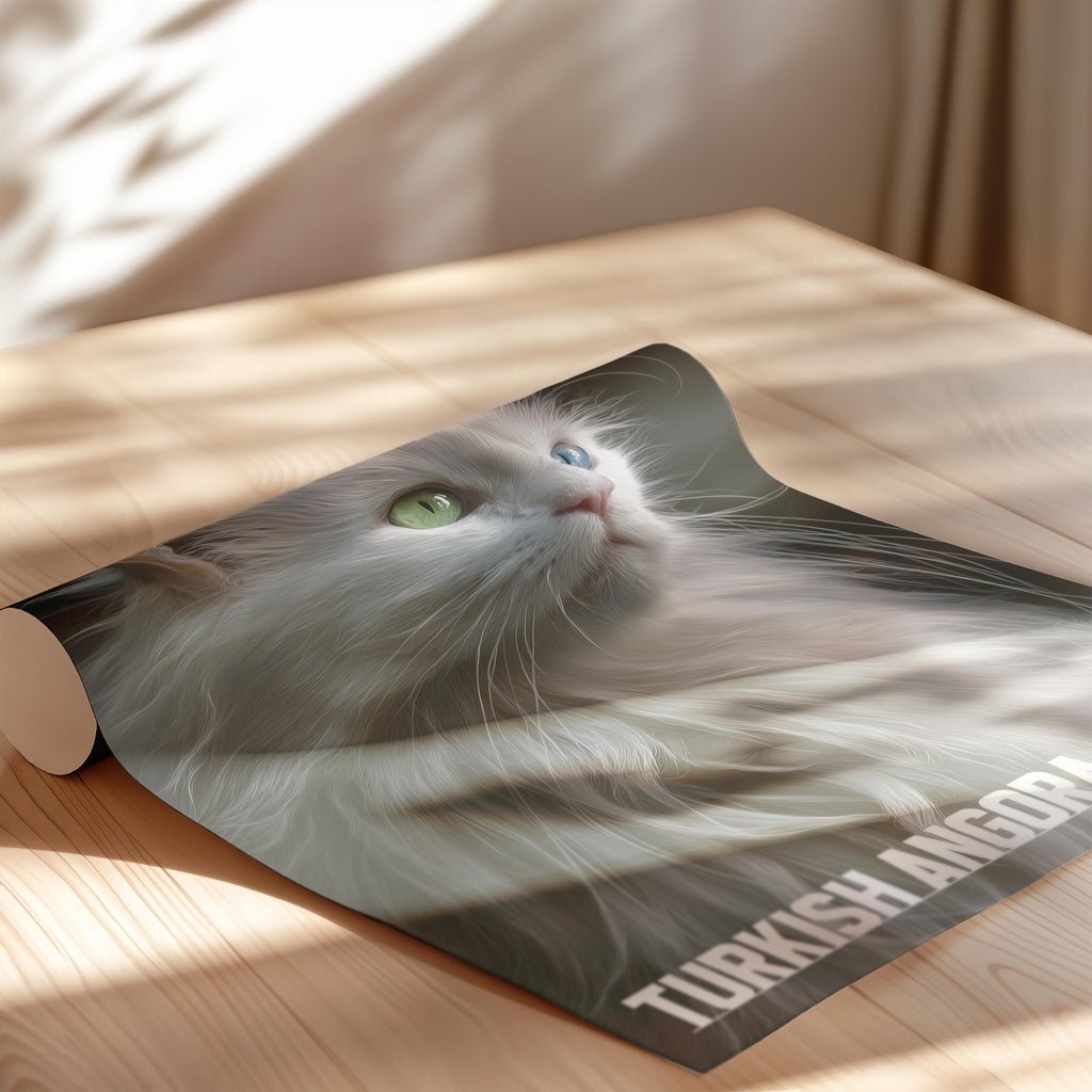 Turkish Angora Framed Poster: Elegant Cat Wall Art for Nursery or Kids Room