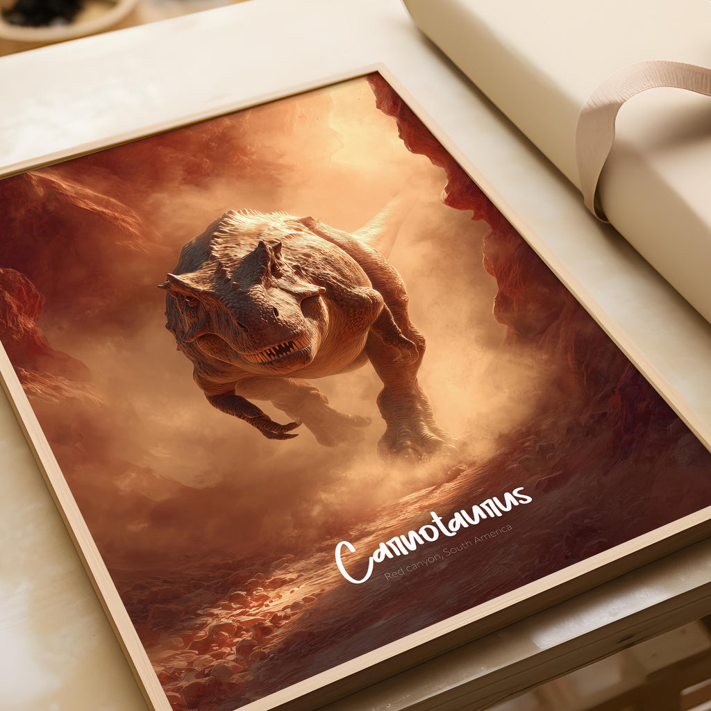 Carnotaurus Framed Poster: Prehistoric Dinosaur Wall Art for Kids