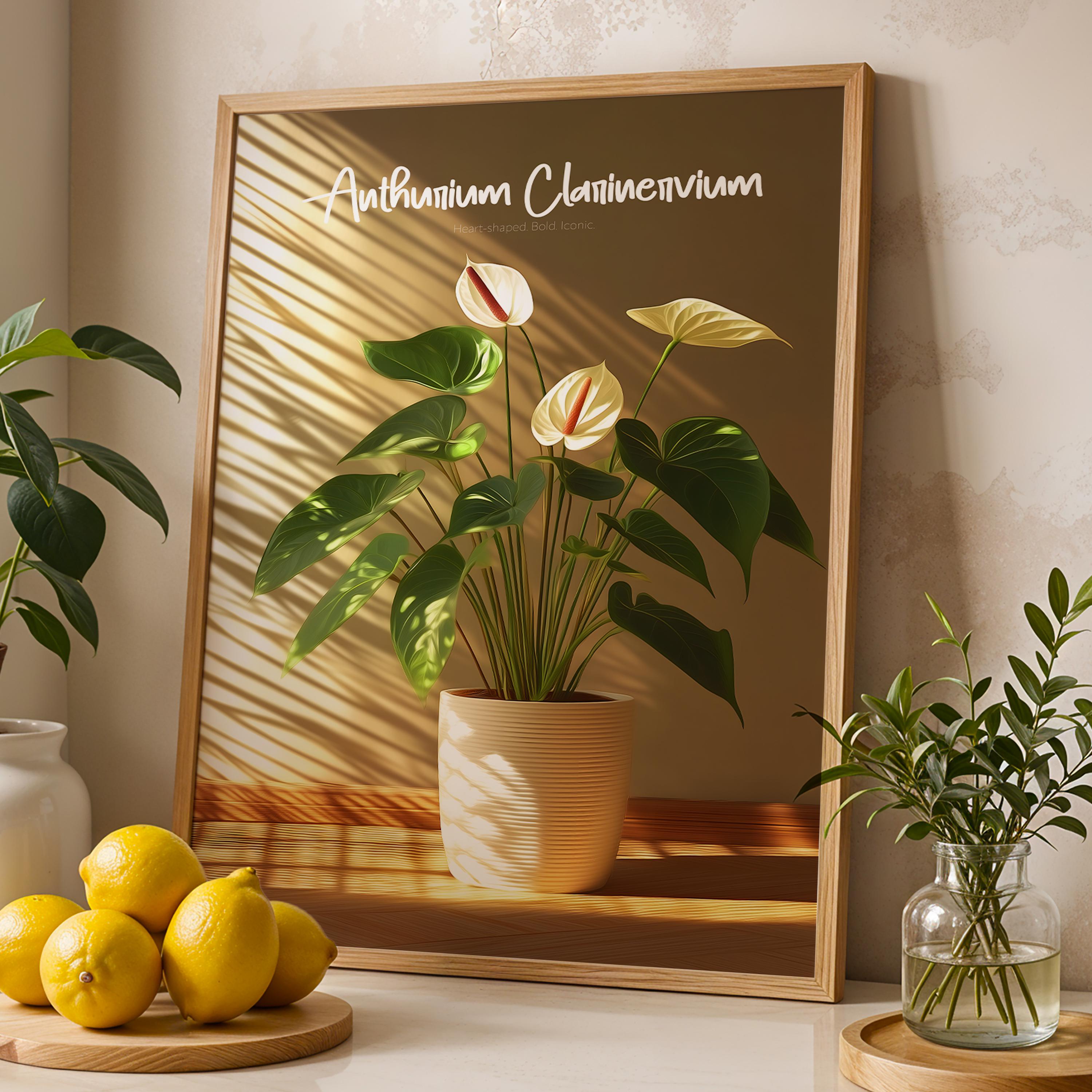 Anthurium Clarinervium Print: Minimalist Botanical Illustration, Greenery Plant Wall Art