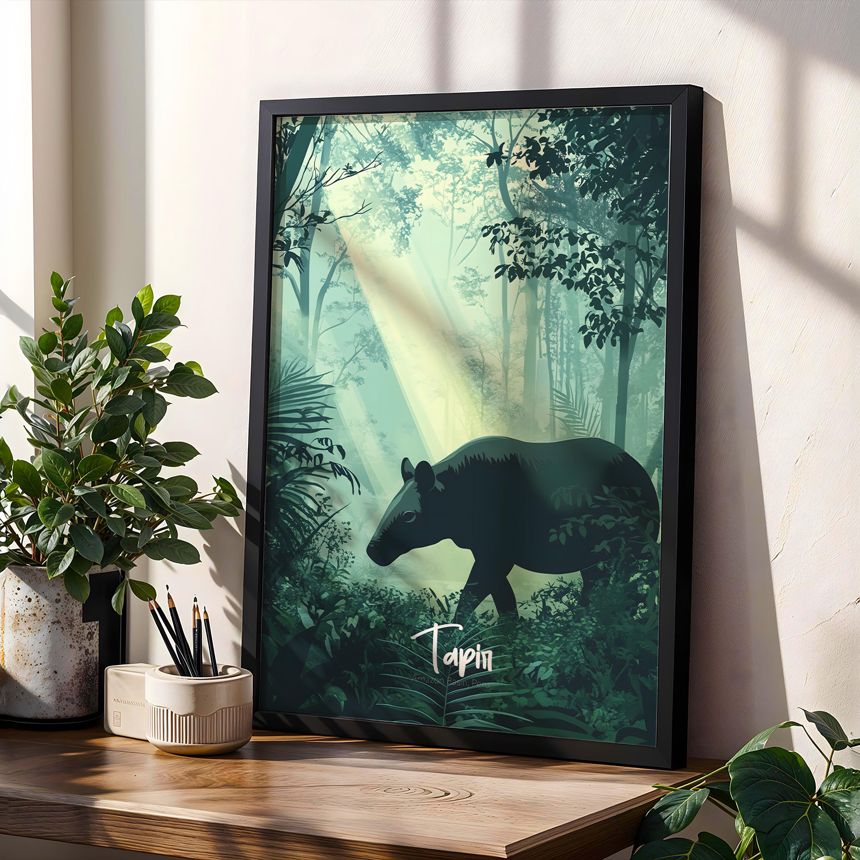 Tapir Print: Exotic Jungle Animal Wall Art, Modern Rustic Decor