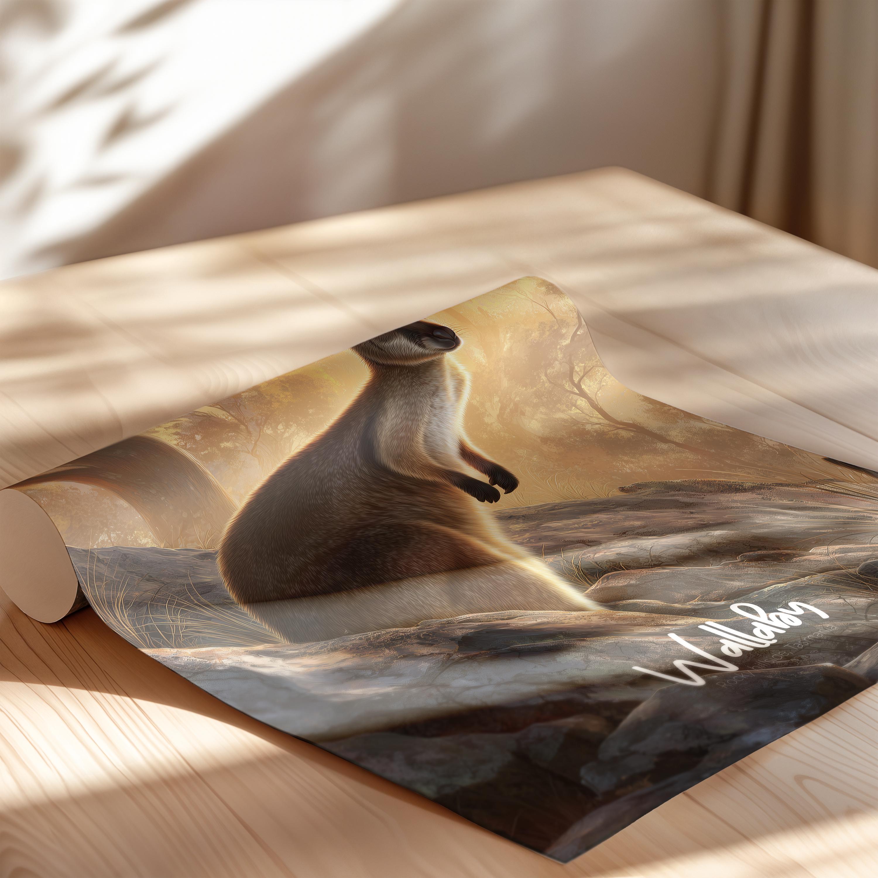 Wallaby Wall Art Framed Poster – Cute Australian Animal Decor for Kids Room or Nursery, Wildlife Print, Nature-Inspired Gift Idea