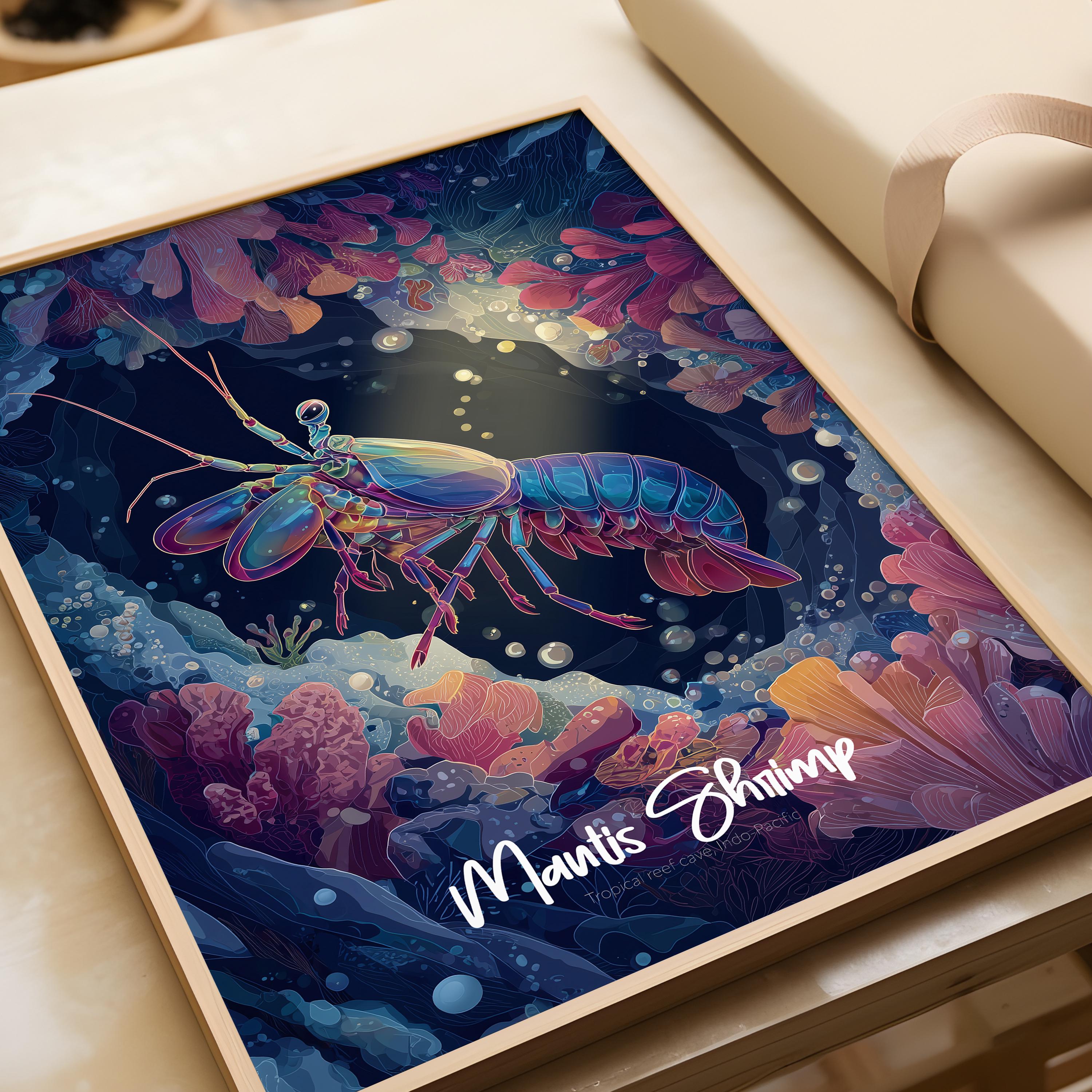 Mantis Shrimp Framed Wall Art: Colorful Ocean Creature Print, Kids Nursery Decor