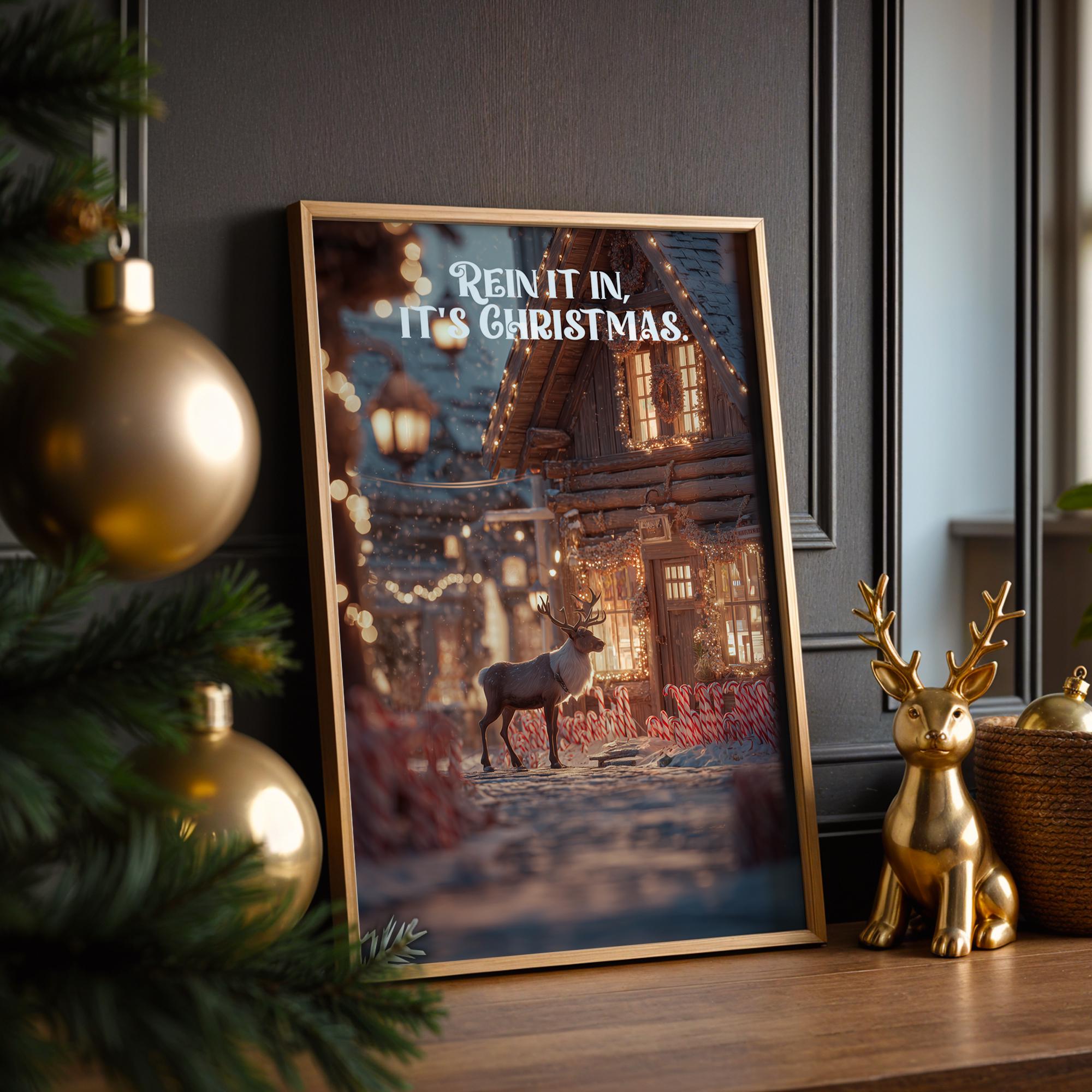 Christmas Reindeer Poster – Funny Holiday Cabin Art