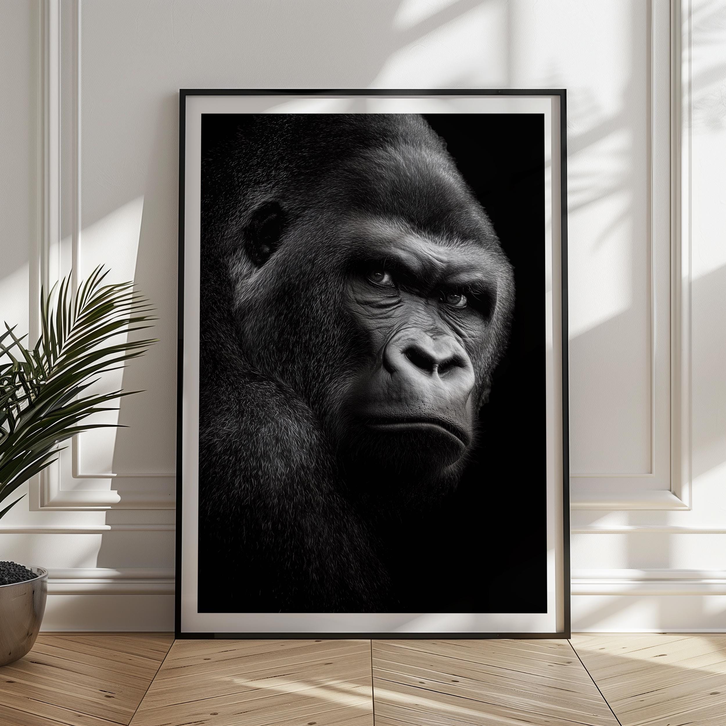 Monochrome Gorilla Print: Powerful Wildlife Wall Art