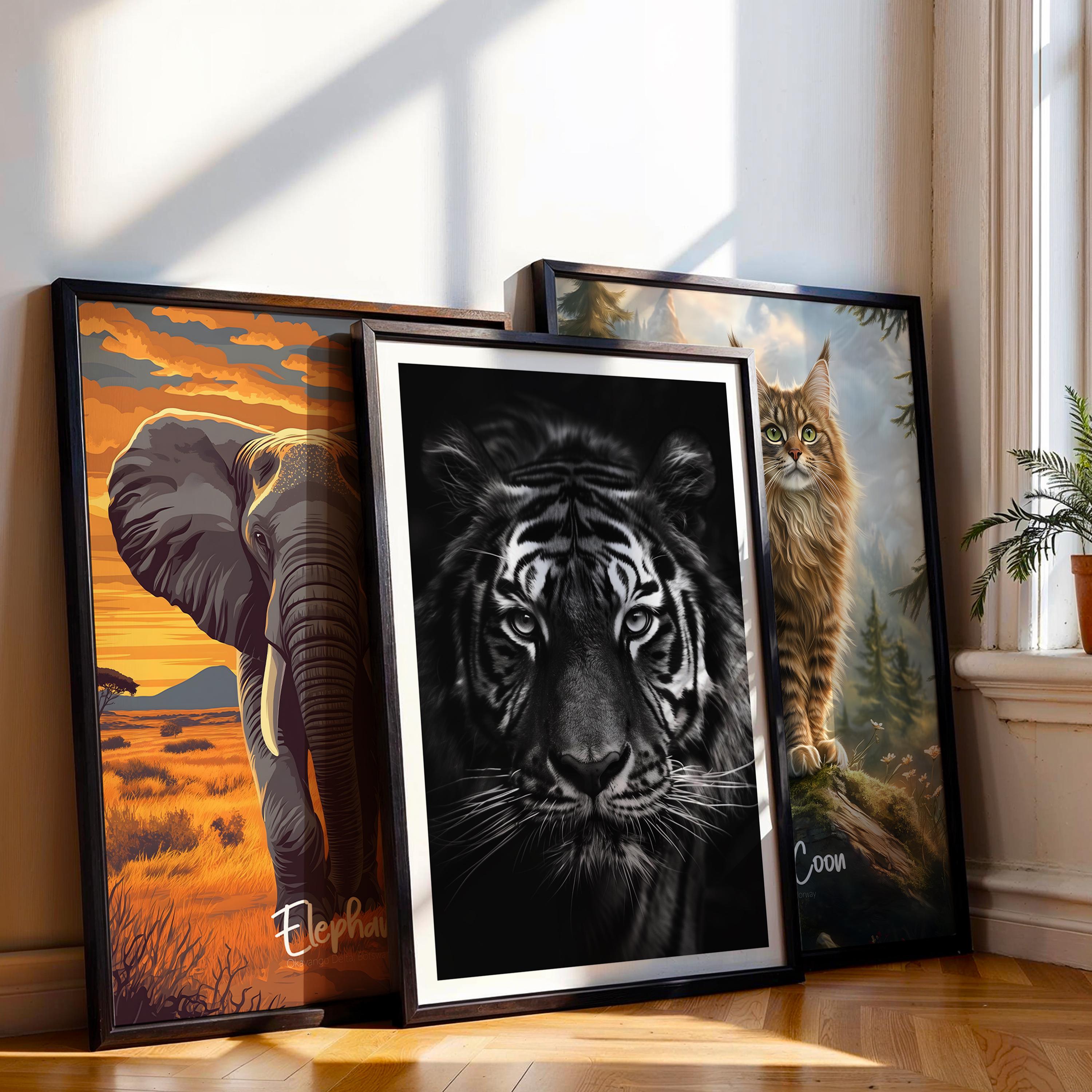 Monochrome Tiger Wall Art Print: Powerful Wildlife Decor