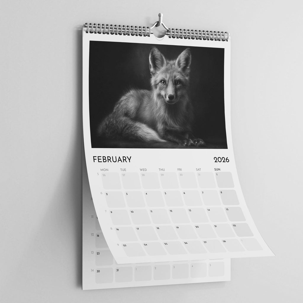 2026 Wildlife Calendar: Black & White Animal Photography, A3 Wall Planner