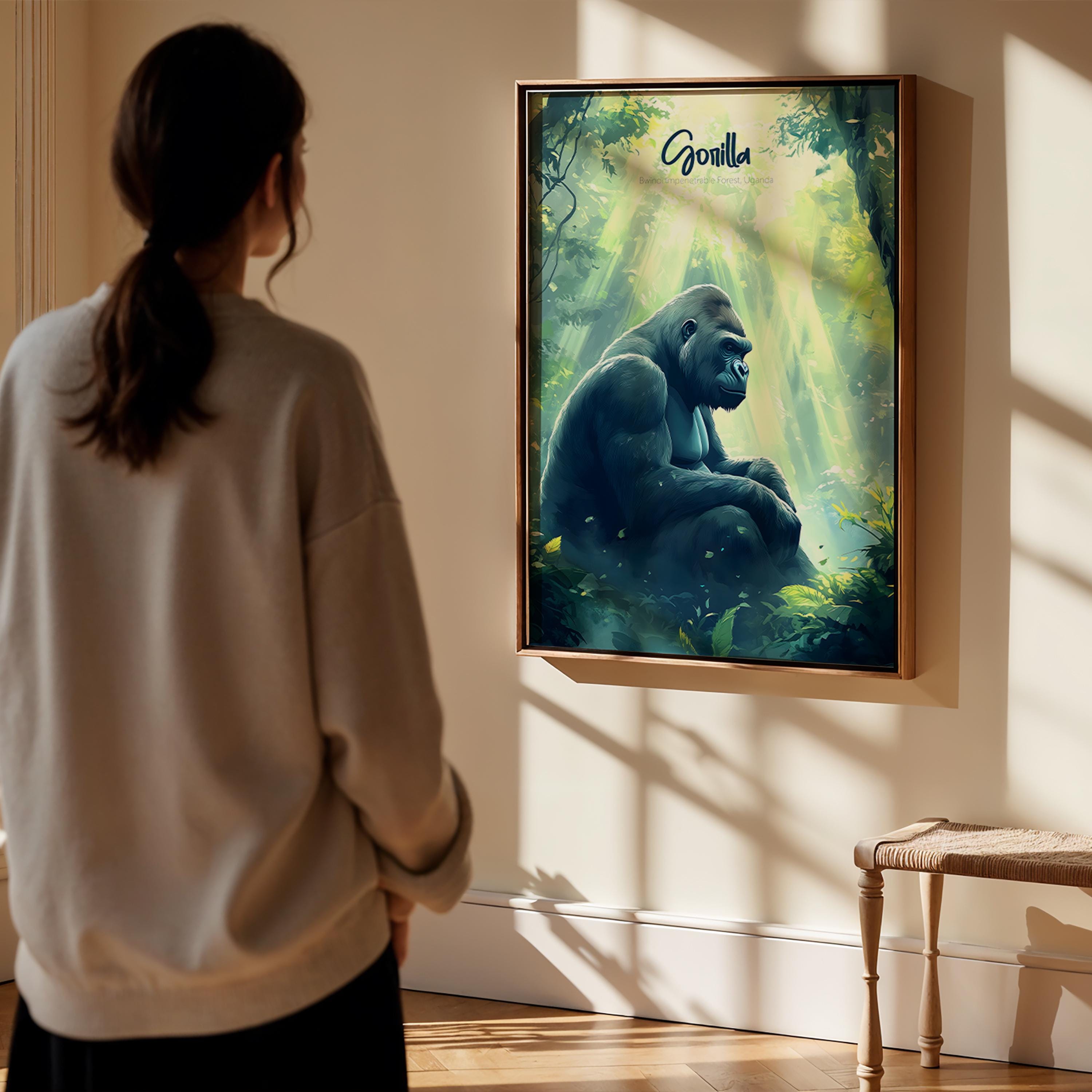 Gorilla Art Print: Modern Wildlife Poster, Jungle Home Decor