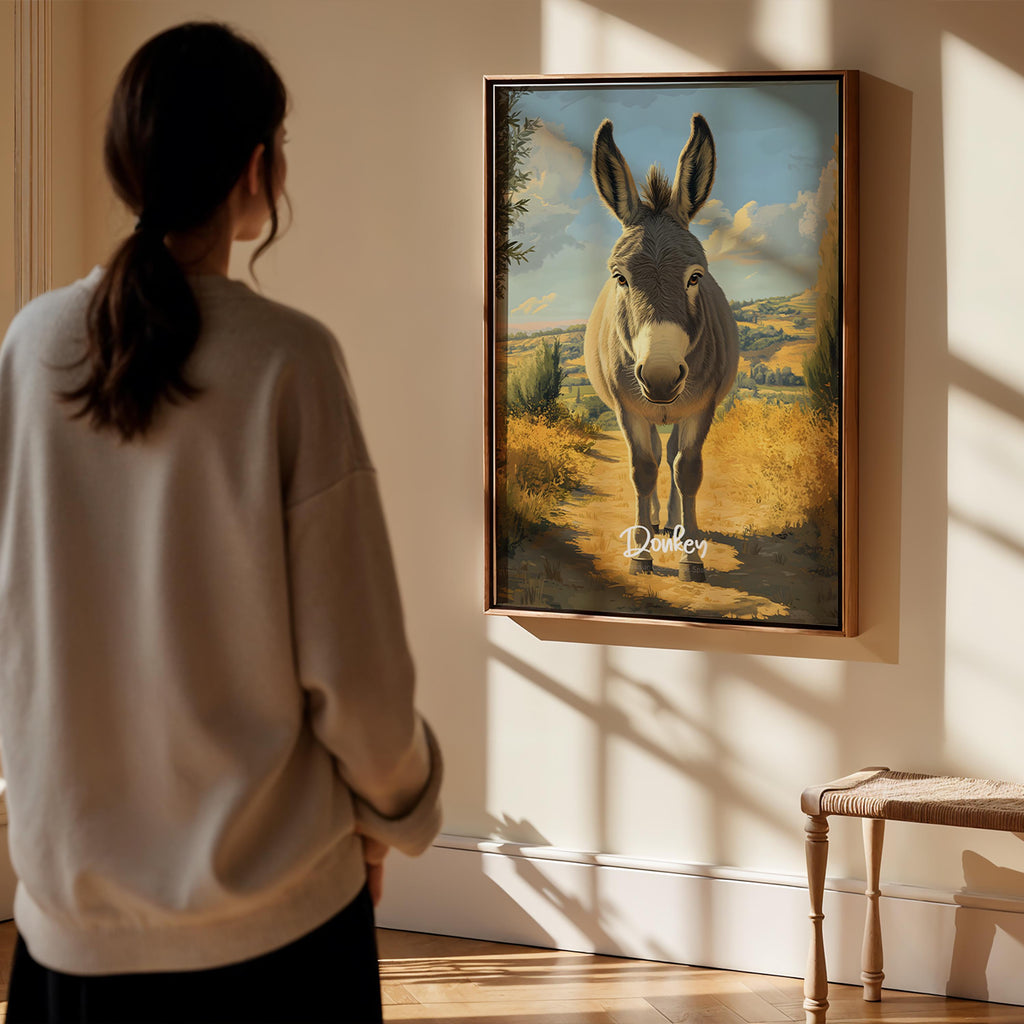 Rustic Donkey Framed Poster: Farm Animal Wall Art