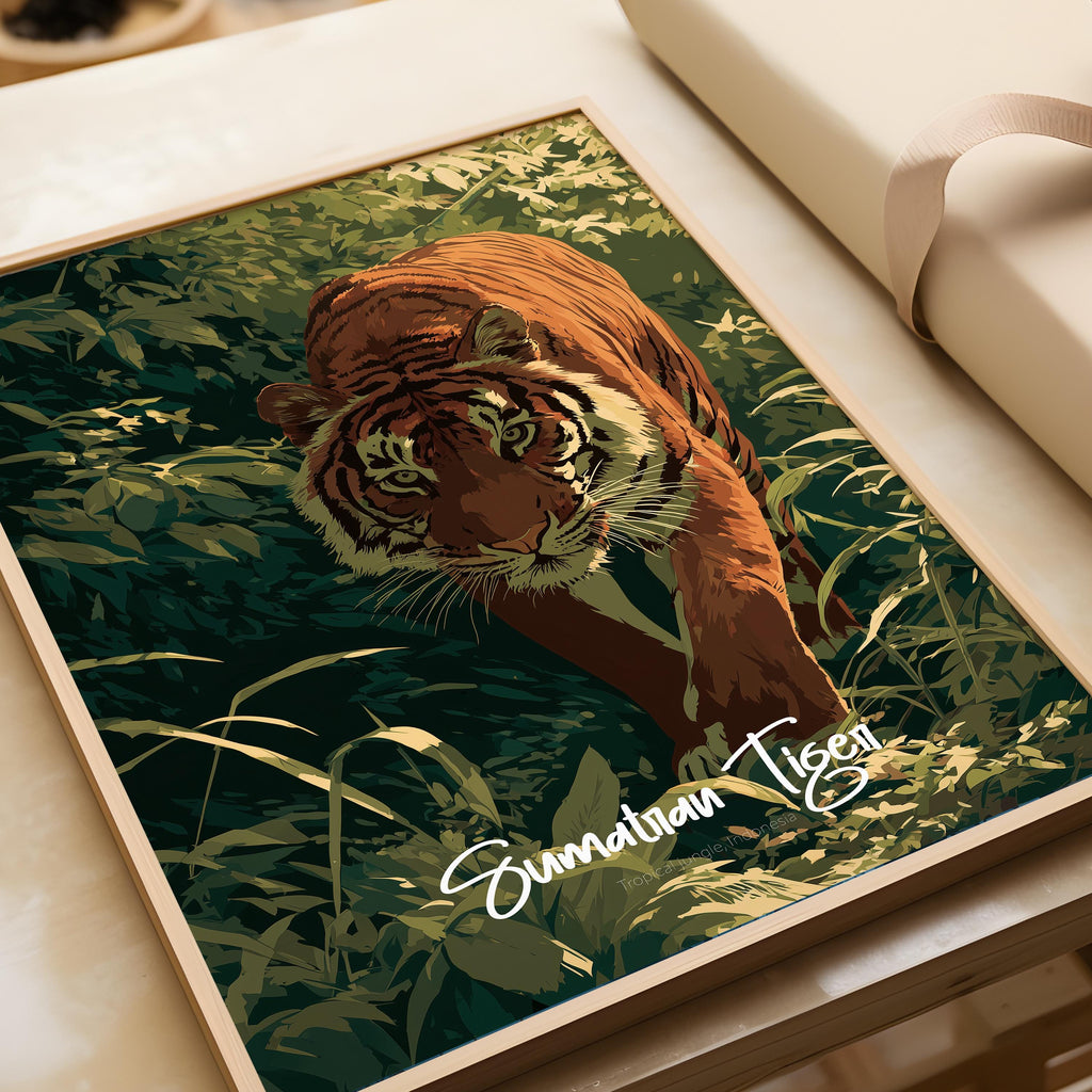Sumatran Tiger Framed Poster: Endangered Wildlife Art, Kids Nursery Decor
