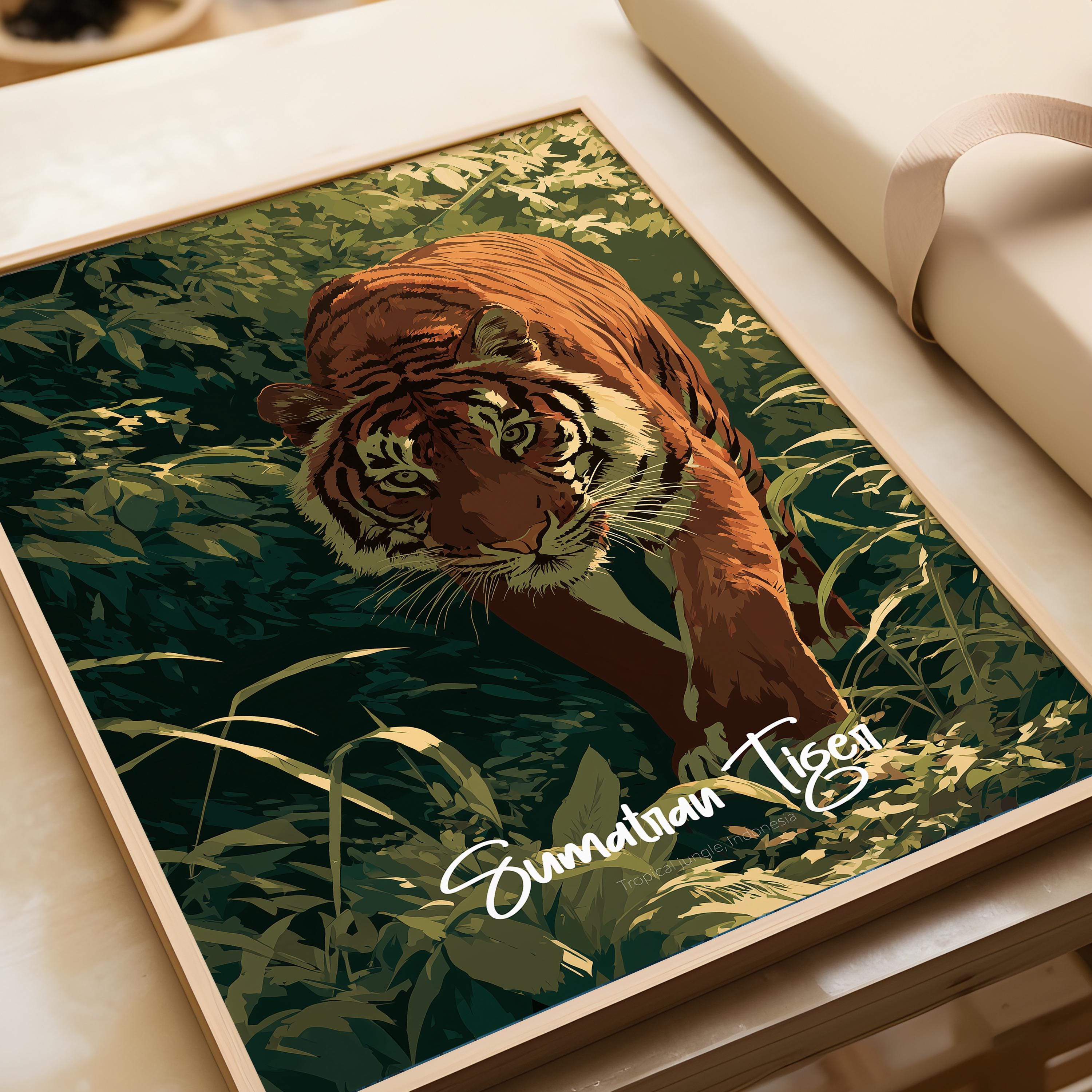 Sumatran Tiger Framed Poster: Endangered Wildlife Art, Kids Nursery Decor