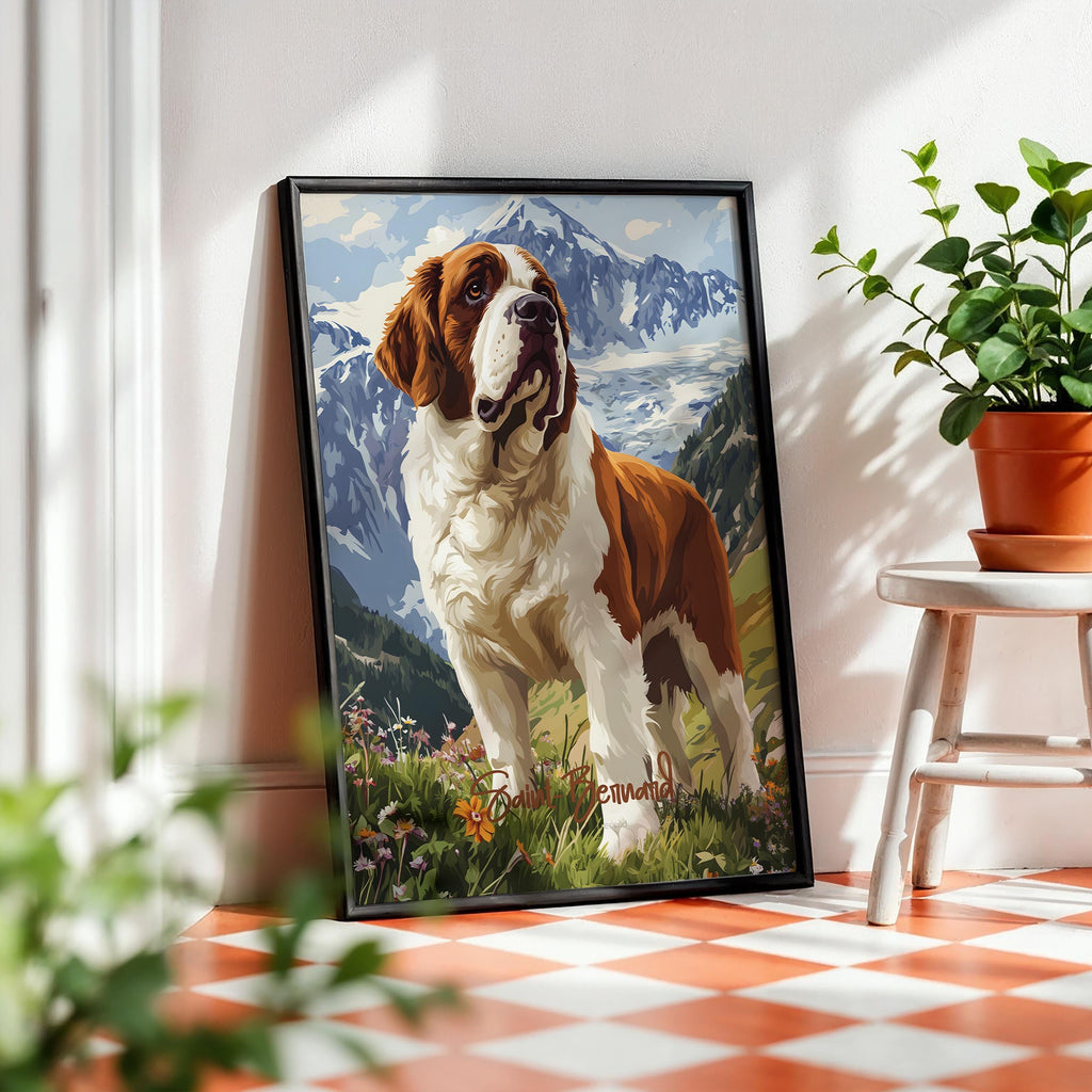 Saint Bernard Wall Art – Gentle Mountain Dog Illustration, Nature-Inspired Decor, Gift for Dog Lovers